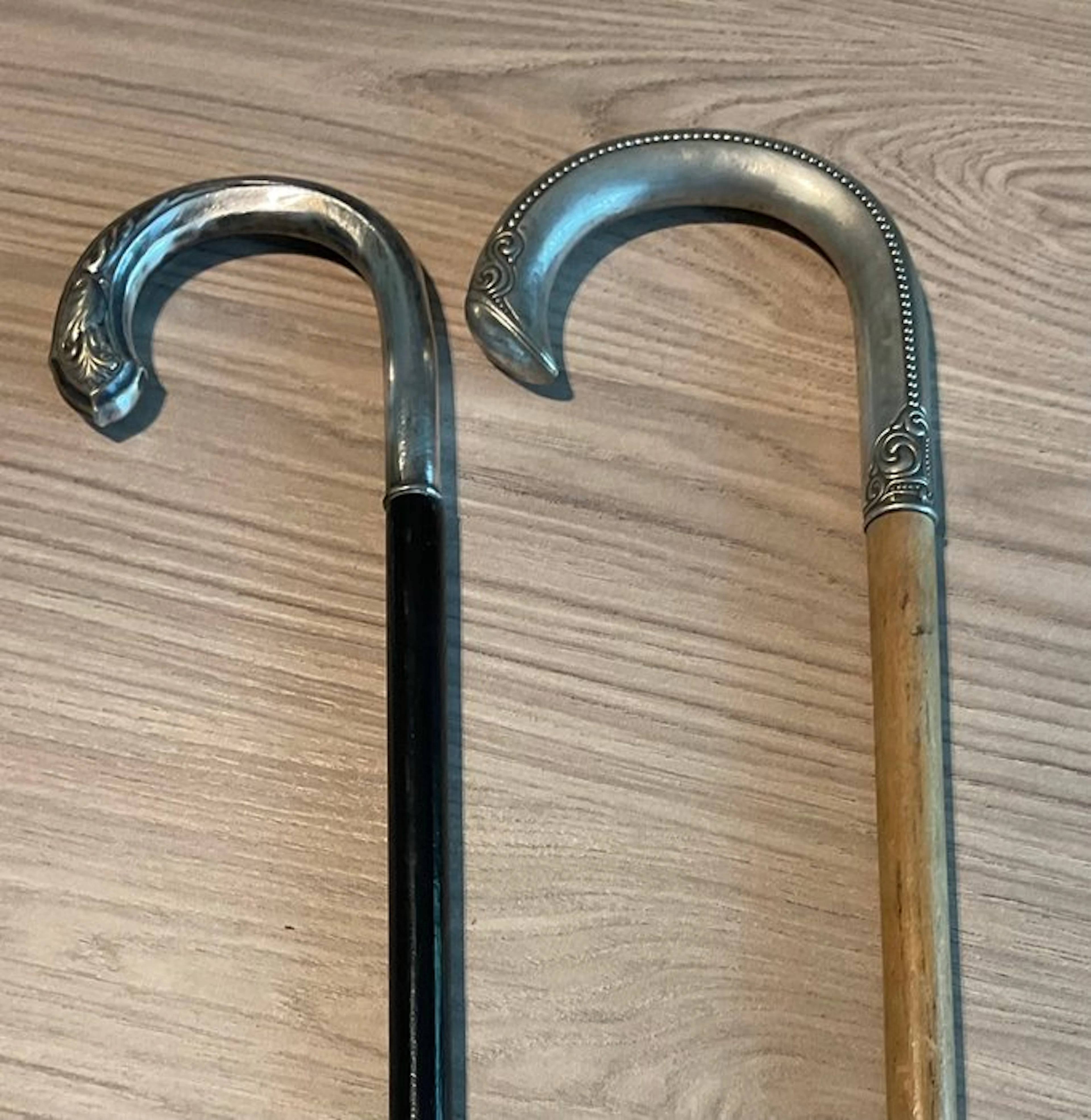 Walking stick (2) - with Alpacca silver Art Nouveau handles.