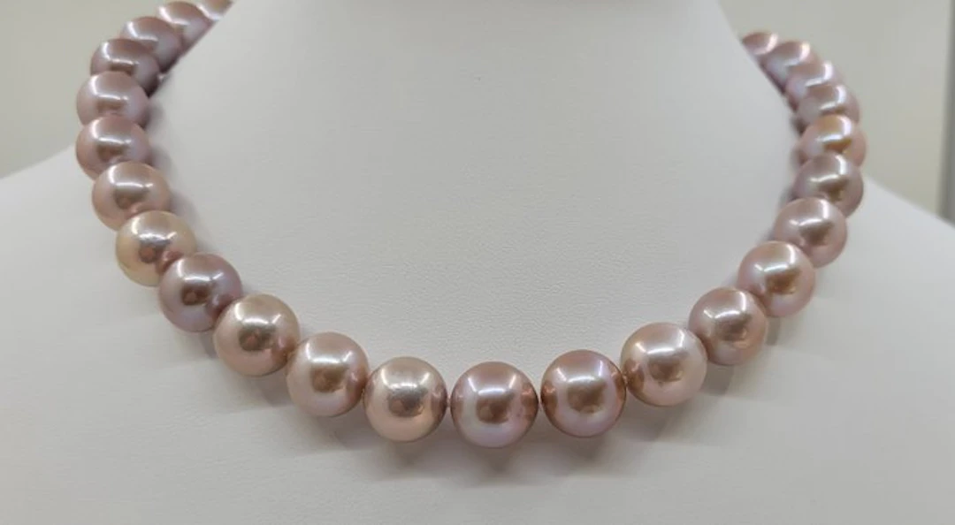 Necklace ALGT Certified Pink Edison Freshwater Pearls - 12.0x13.0mm