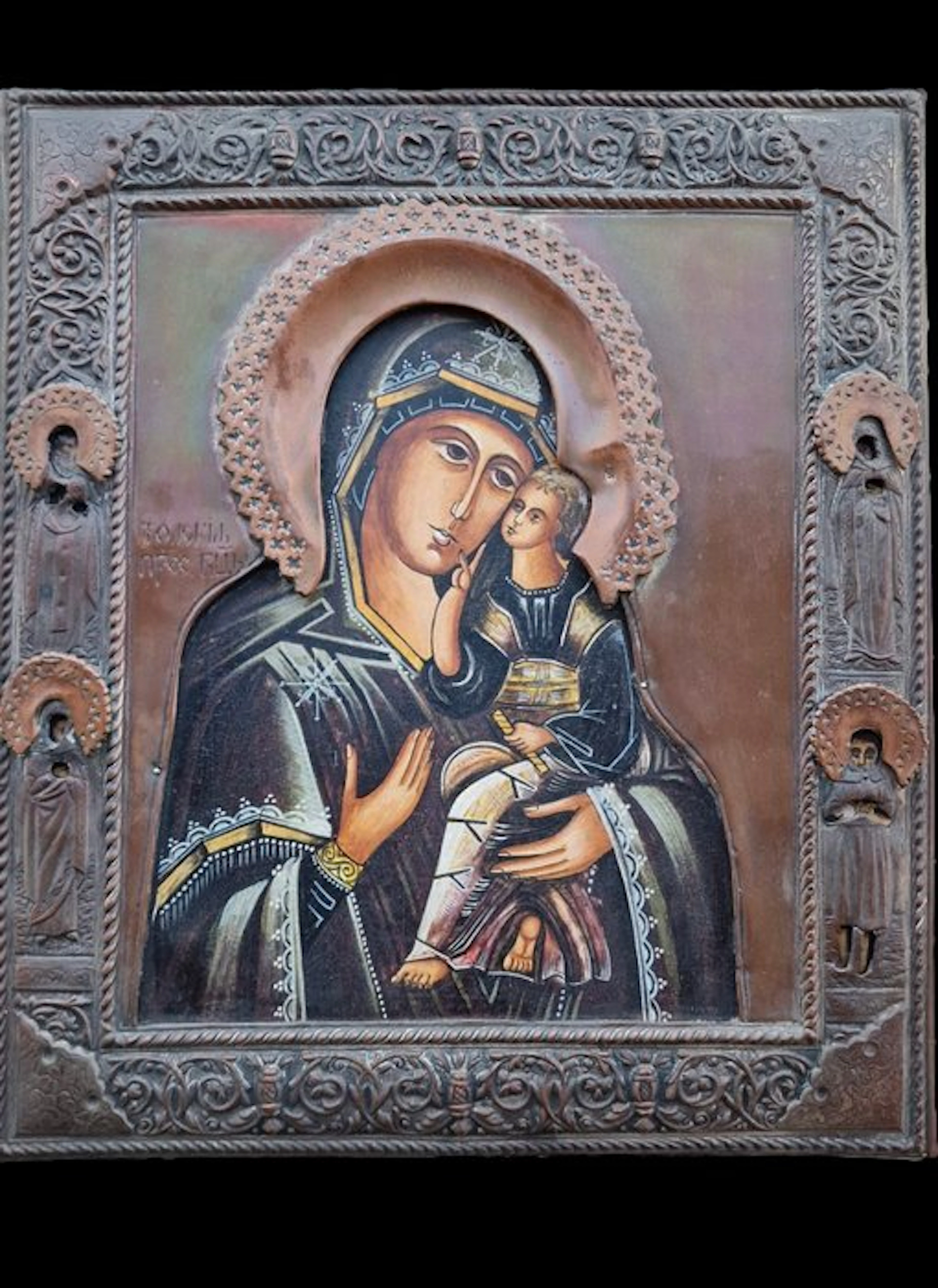 Icon - Virgin of Tenderness - Wood, Metal - Tempera, NO RESERVE