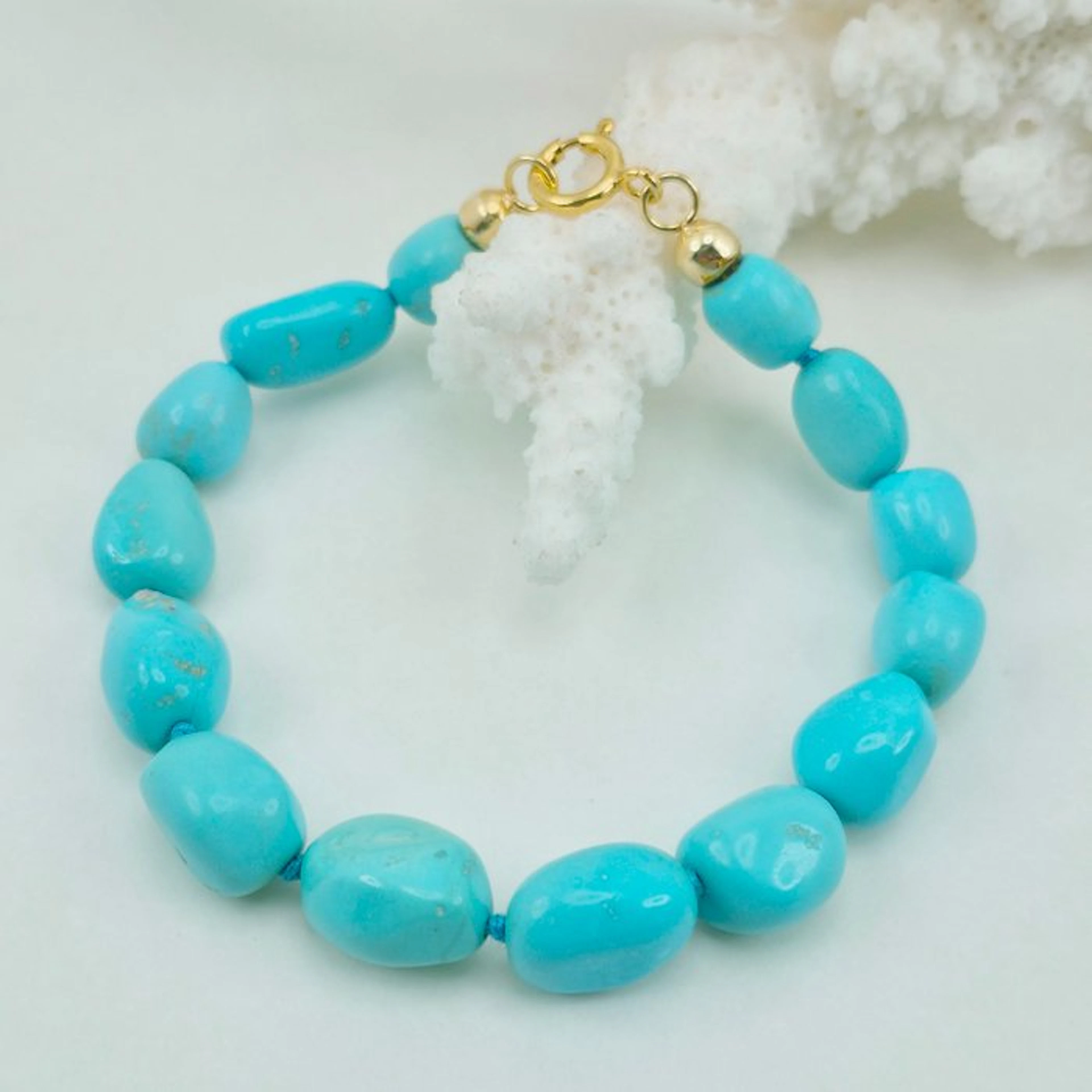 Turquoise - Silver, Gold-plated - Bracelet - Natural Turkish cheese