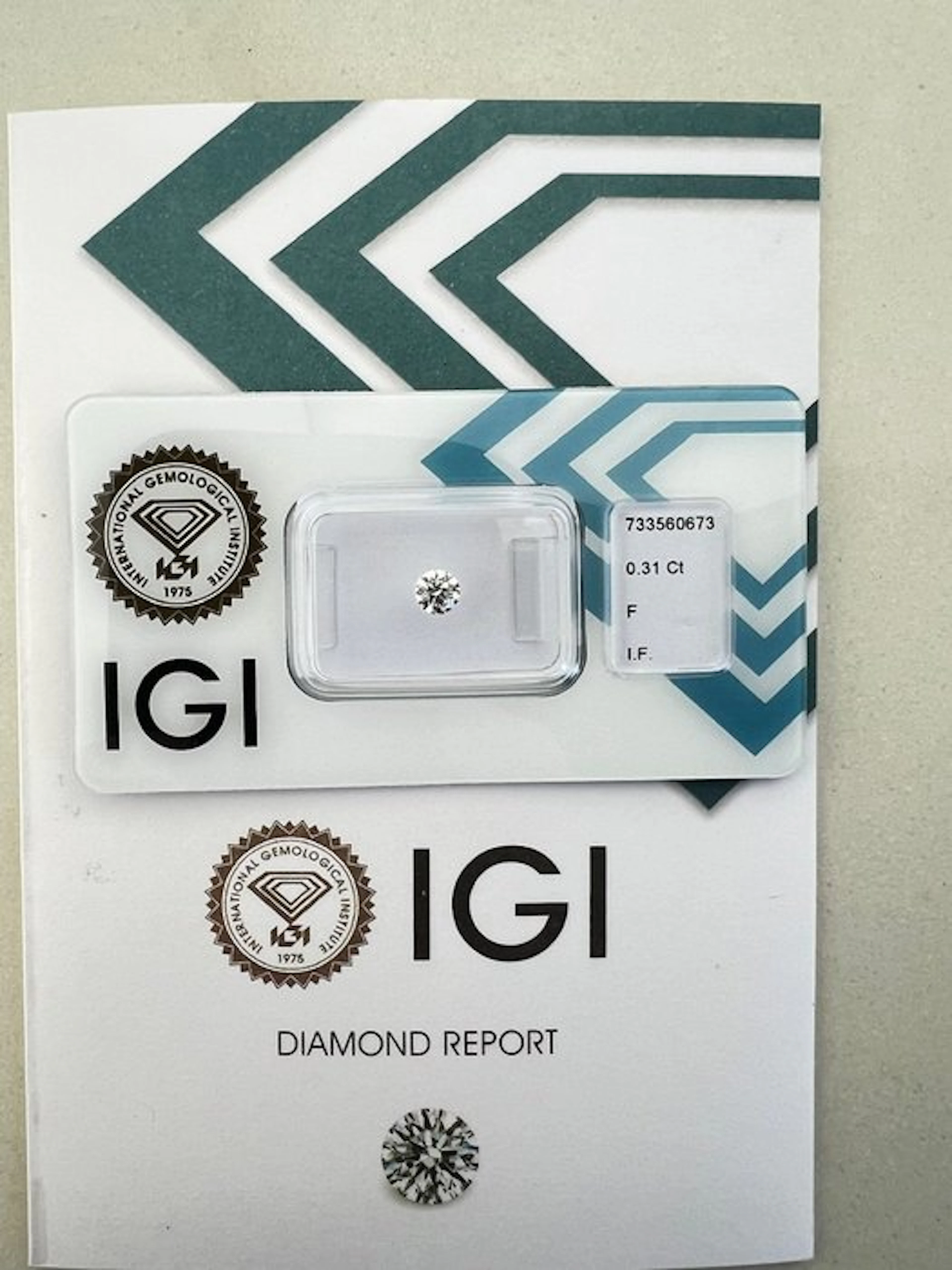 1 pcs Diamond (Natural) - 0.31 ct - Round - F - IF...