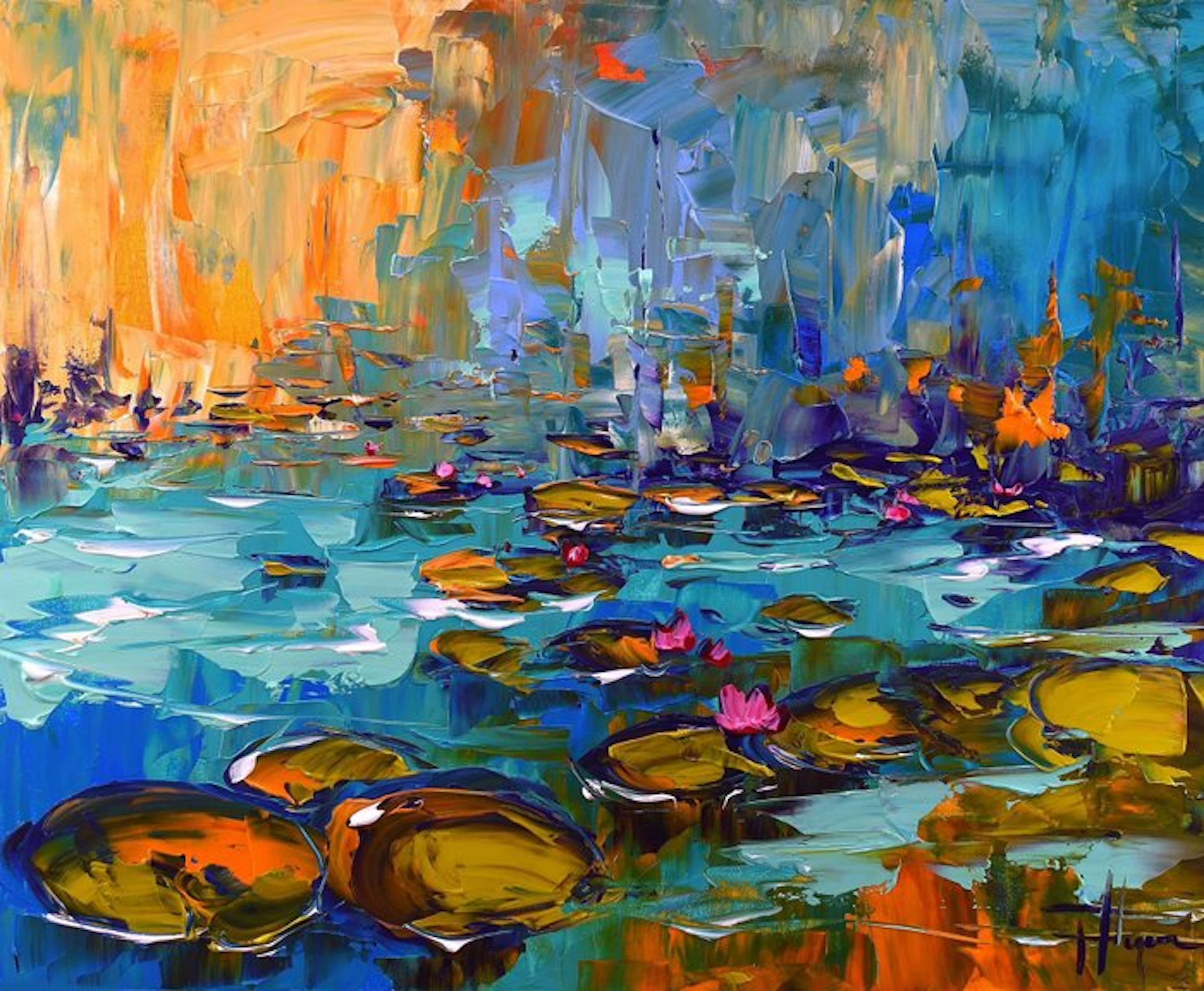 Olivier Pfleger - Mandrafina FORMAT LARGE " L'étang aux nymphéas "