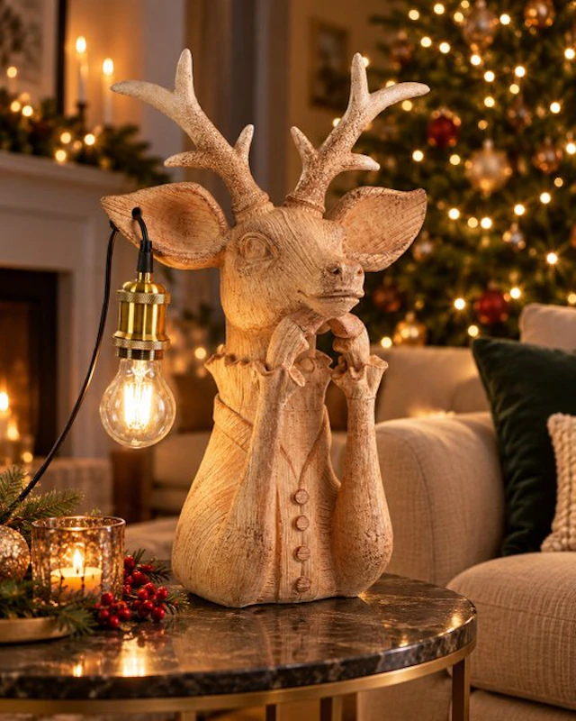 Table lamp - Wood look – Christmas interior - Composite - Sculptural deer lamp