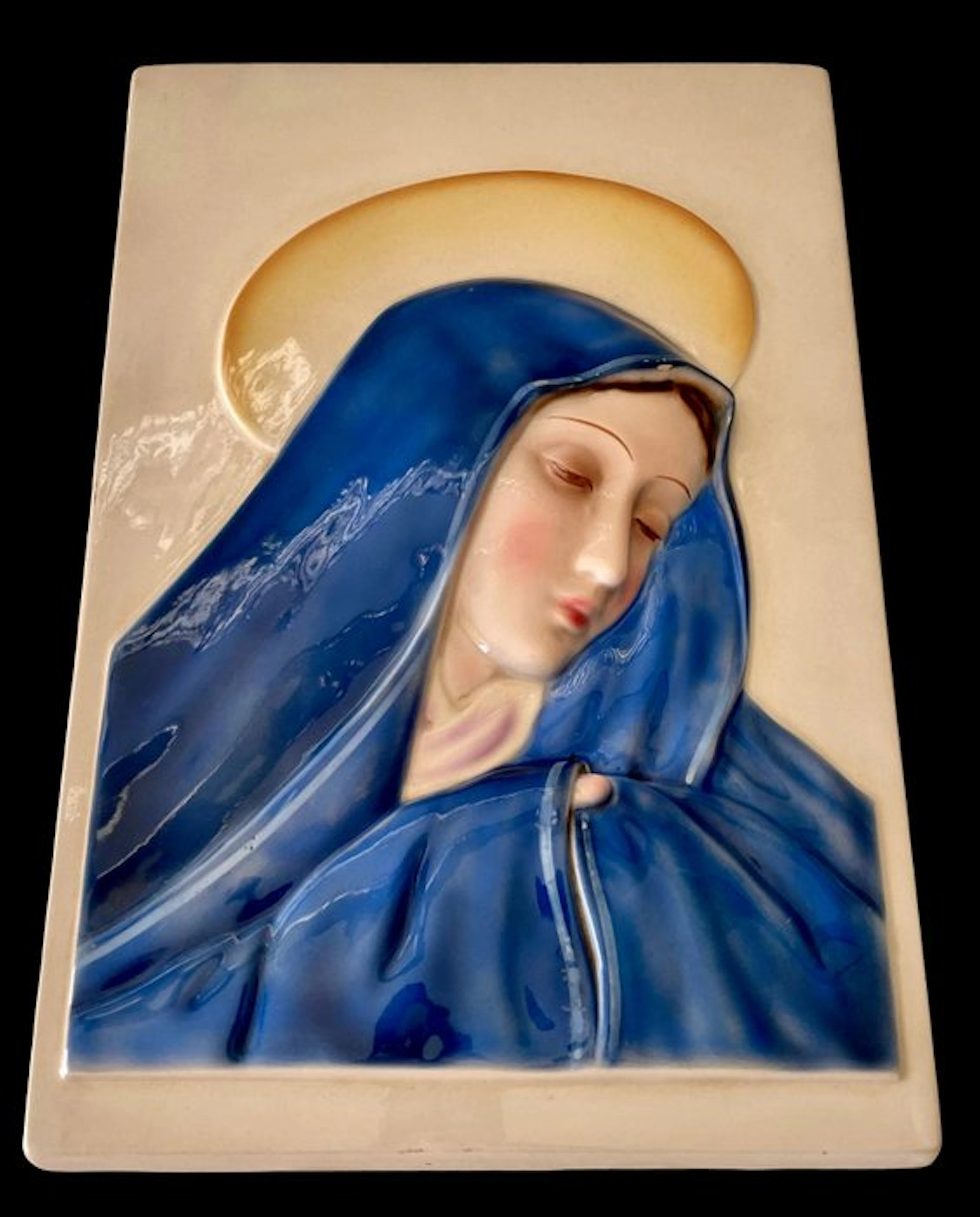 Amba - Relief glazed ceramic plaque - Madonna - 25.5 x...