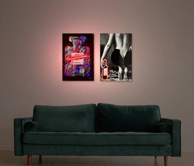 LEDMansion - DRIP N°5 V.1 & WINE GIRL V.1| Led Wall Artwork