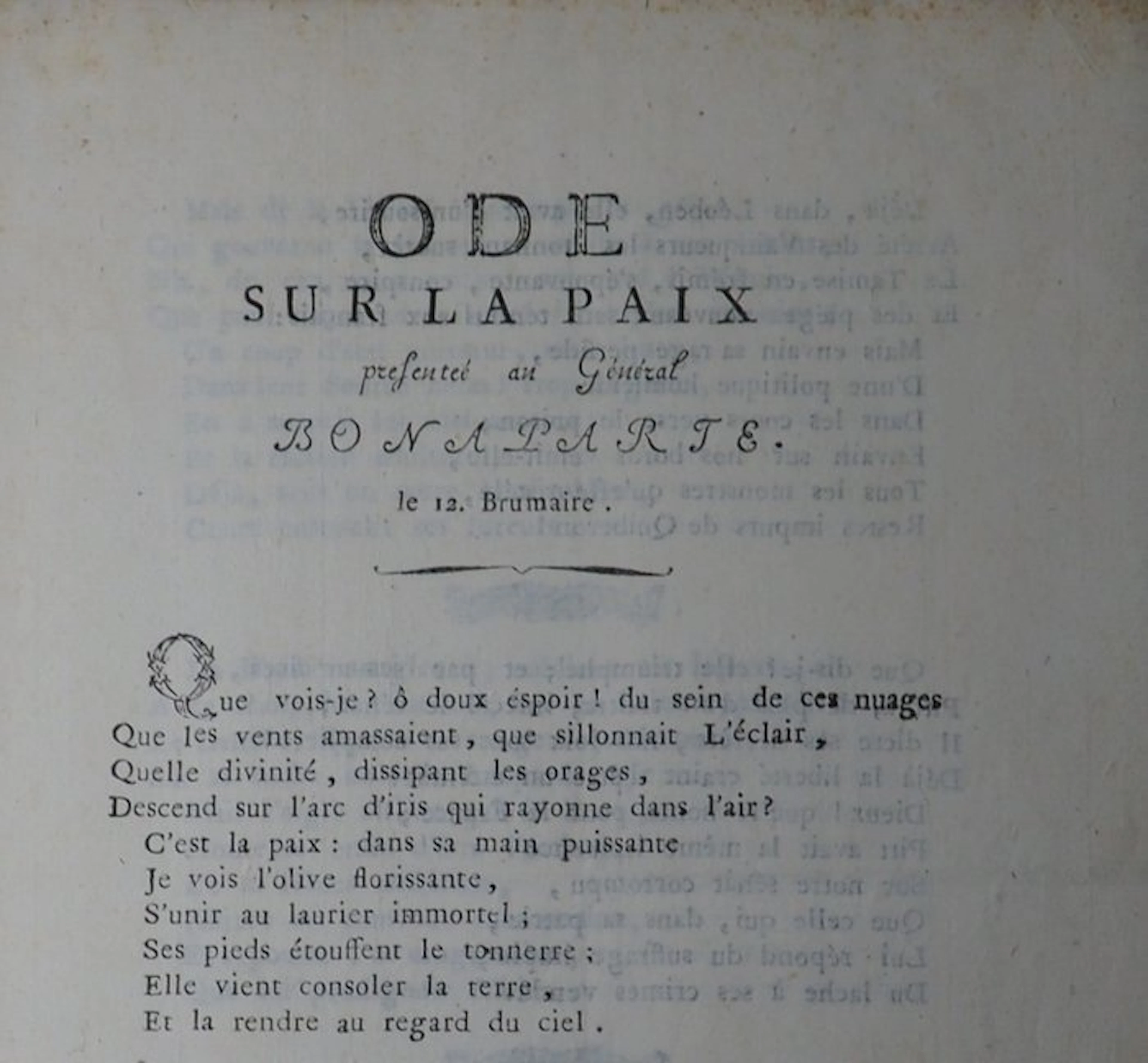 [Napoléon] Pascalis de la Sestrière - ALS + Ode sur la Paix - 1796