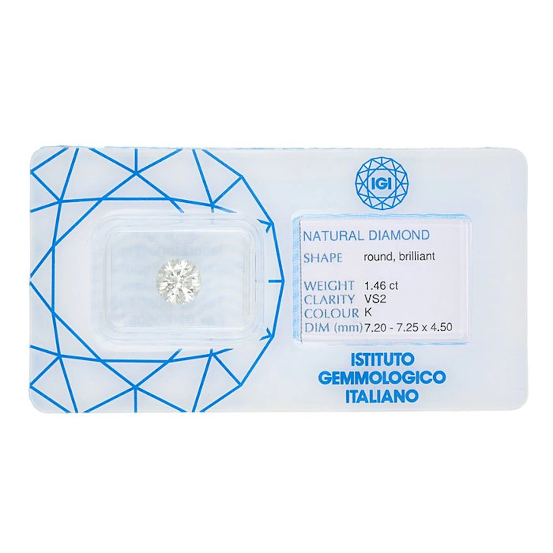 1 pcs Diamond (Natural) - 1.46 ct - Round - K - VS2...