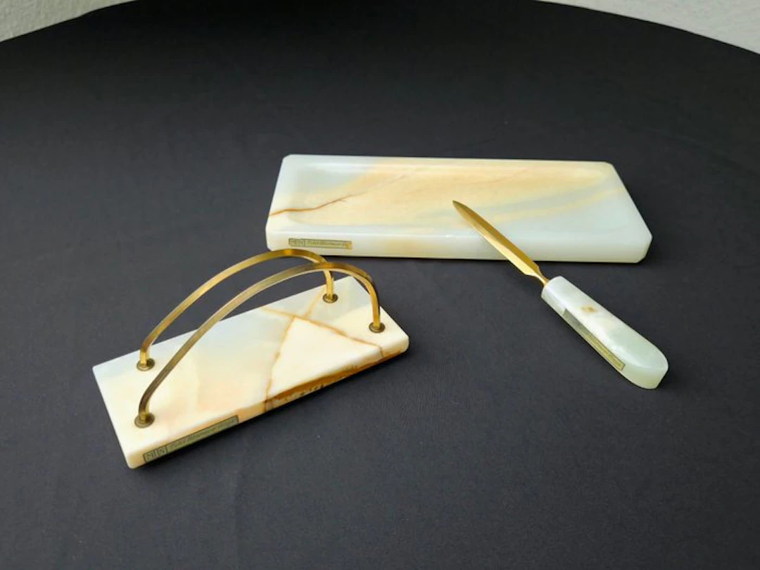 Elegante Mid-Century Schreibtischgarnitur (3-teilig) mit...