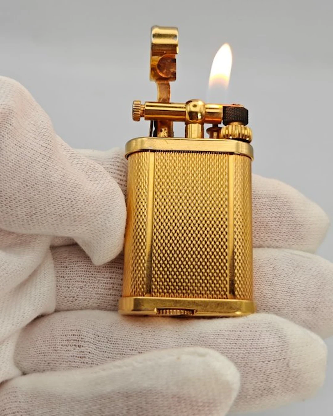 Dunhill - Unique Small - Lift Arm - Barley Pattern - Lighter - Gold Plated