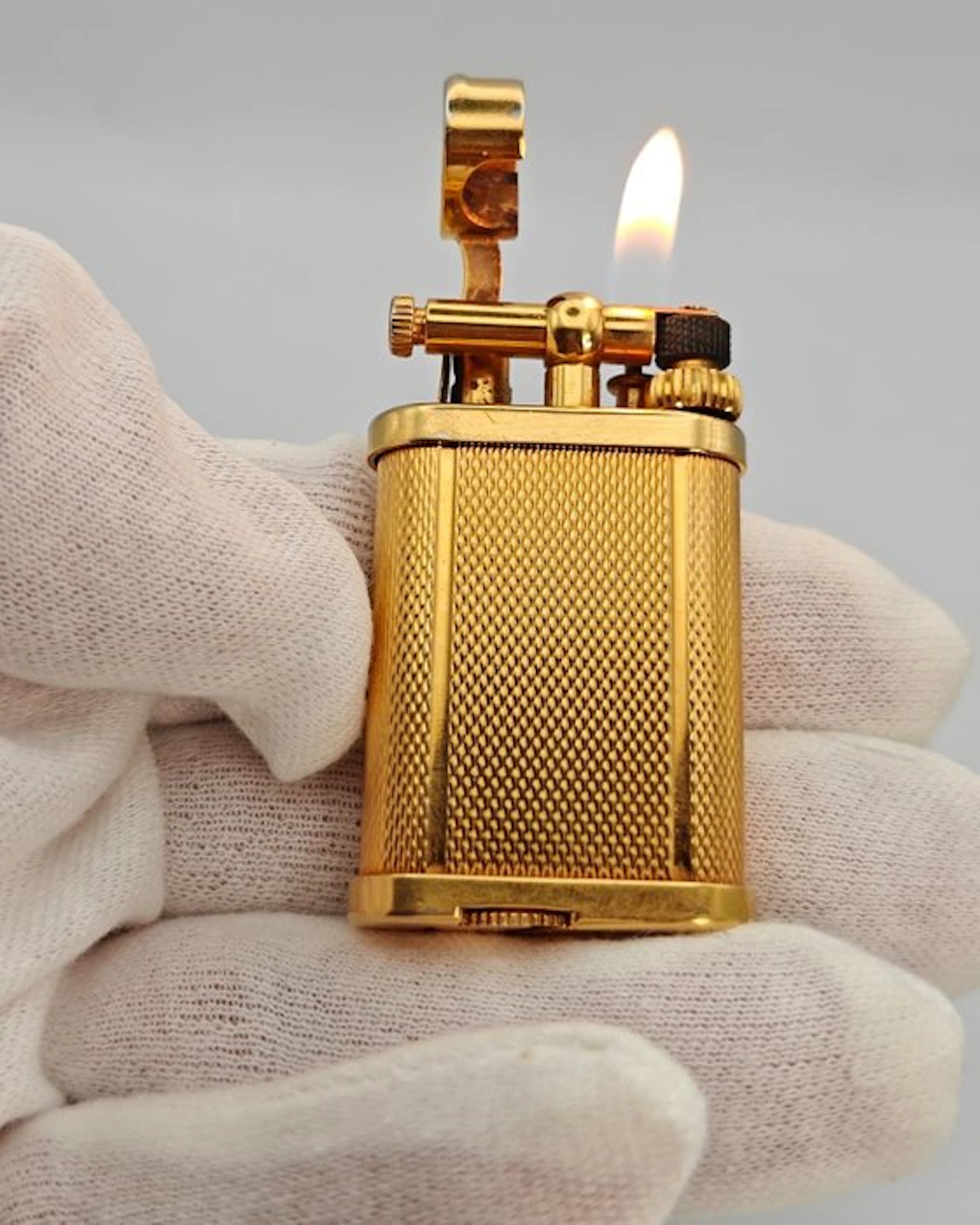 Dunhill - Unique Small - Lift Arm - Barley Pattern - Lighter - Gold Plated