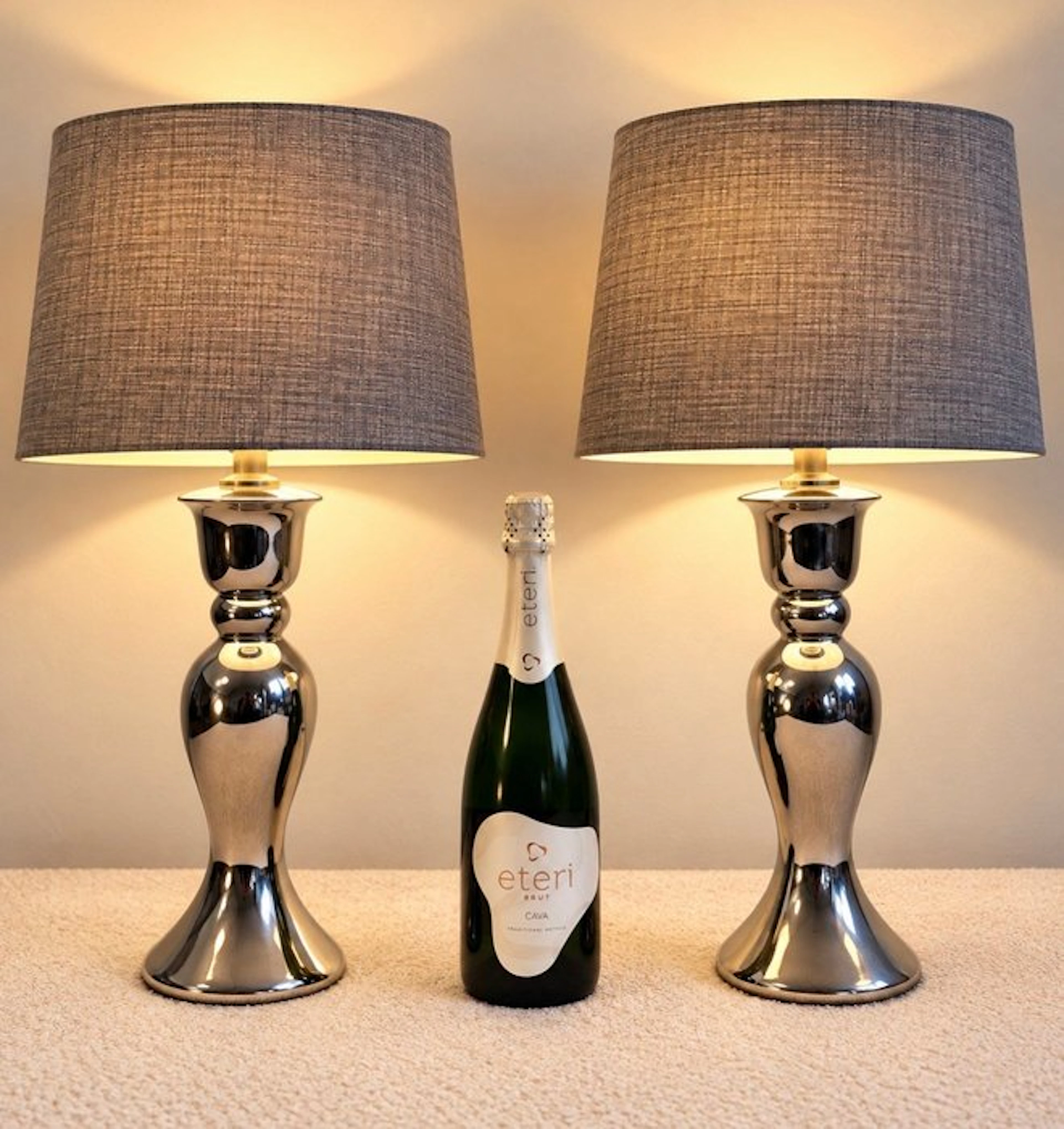 Table lamp (2) - Shining - Chrome, Ceramic, Textile - Set
