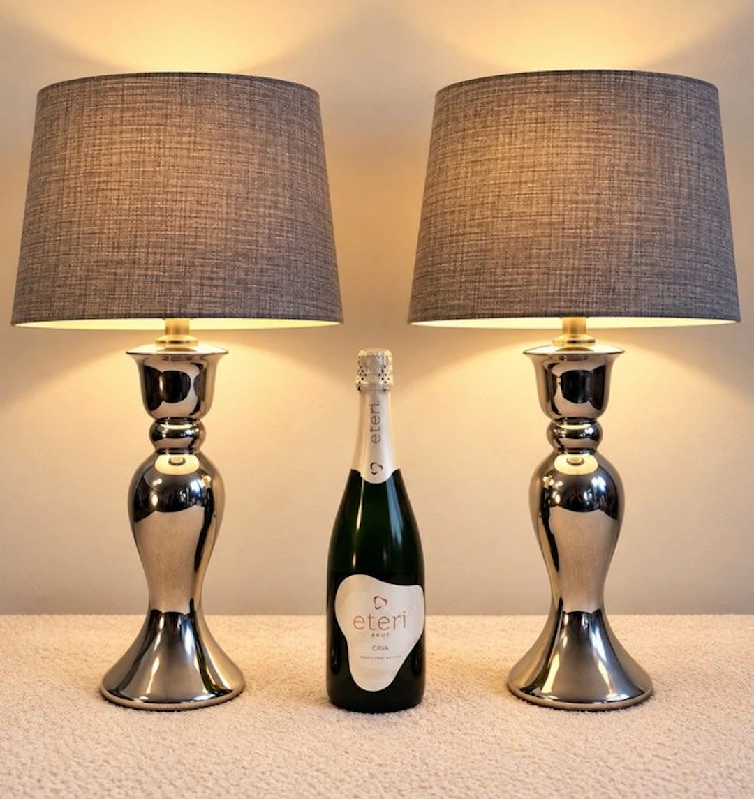 Table lamp (2) - Shining - Chrome, Ceramic, Textile - Set