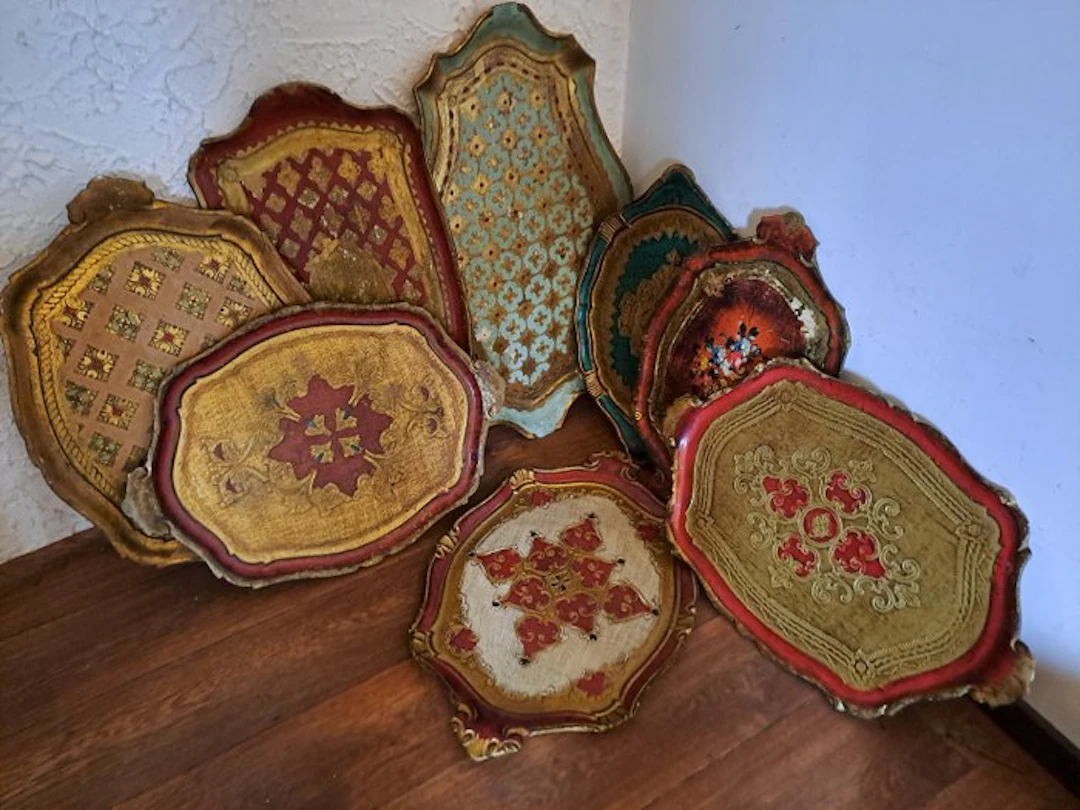 Tray - Wood - Eight Venetian serving trays