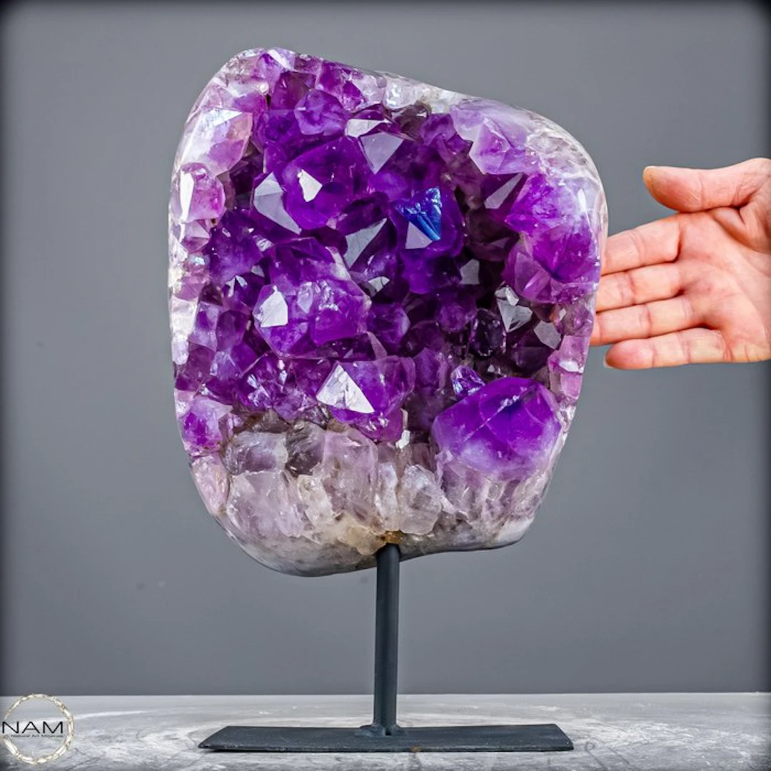 Bolivian amethyst on a metal stand – intensely violet...