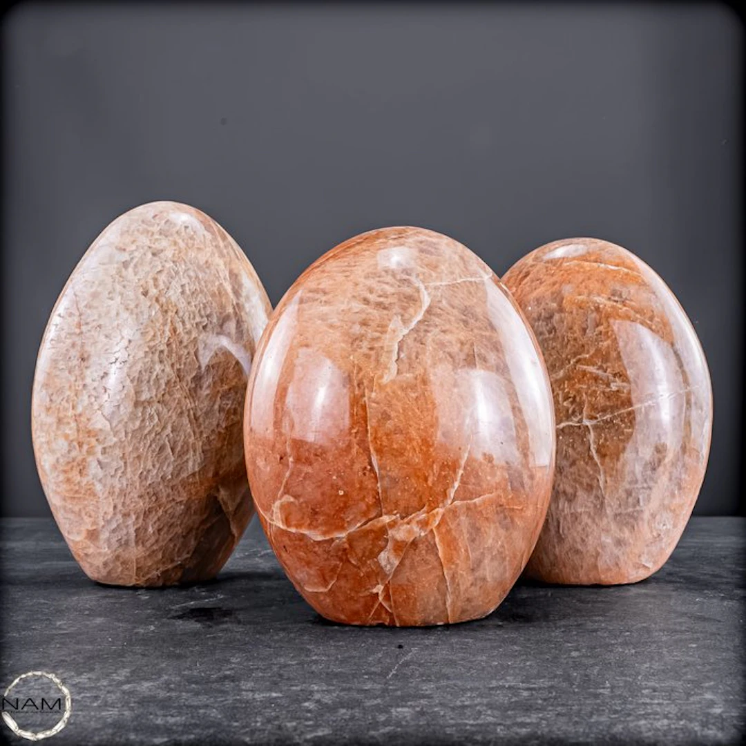 Peach Moonstone Freeforms – A harmonious trio in warm peach and apricot tones