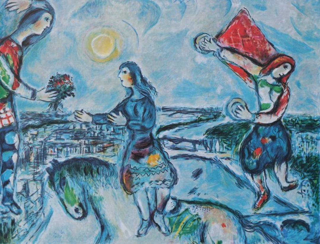 Marc Chagall (1887-1985) - Couple d'amoureux sur les toits de Paris