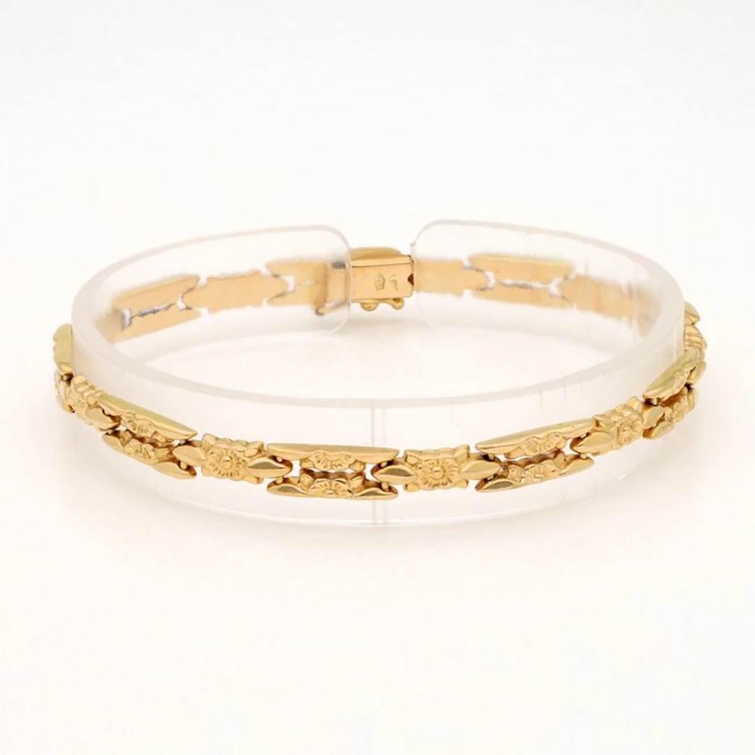 Bracelet - 18 kt. Yellow gold - Bismarck link - Flower