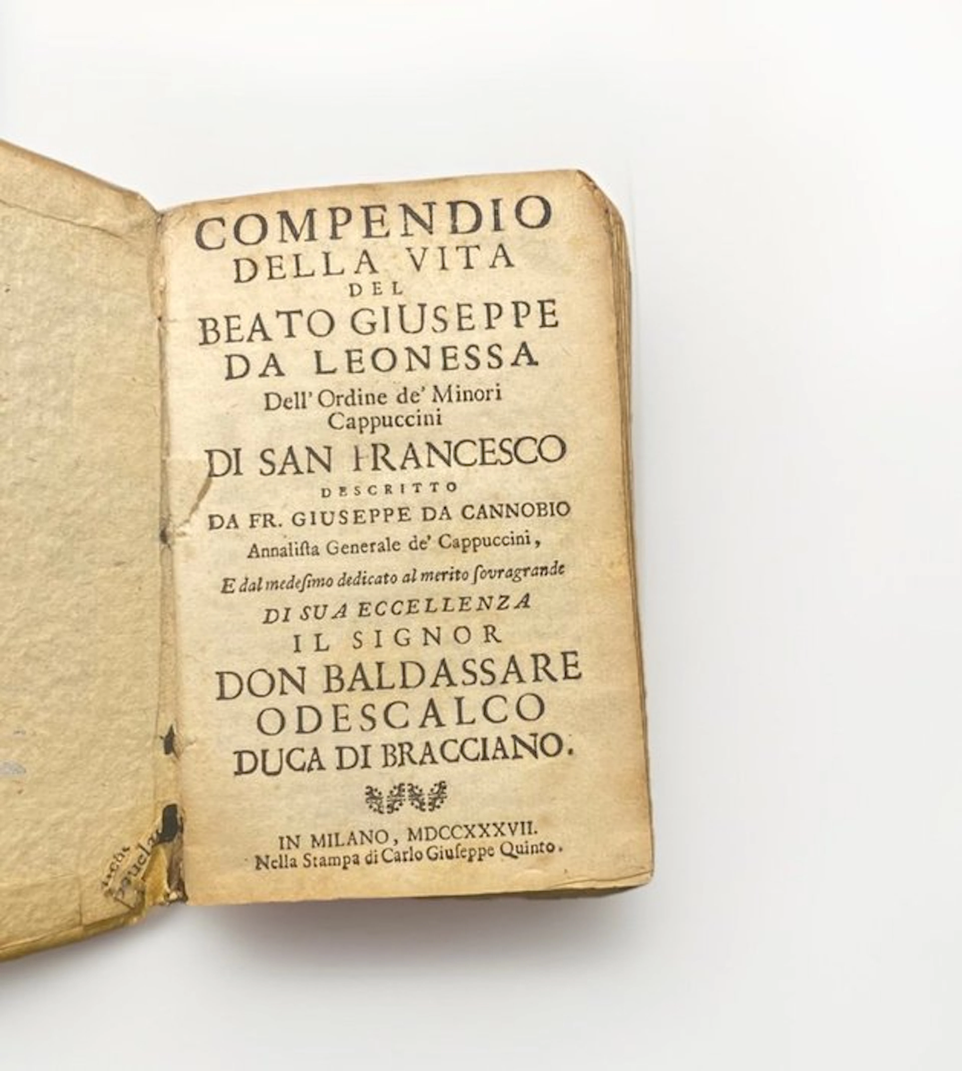 G. da Cannobio - Compendio della vita del Beato Giuseppe da Leonessa - 1737