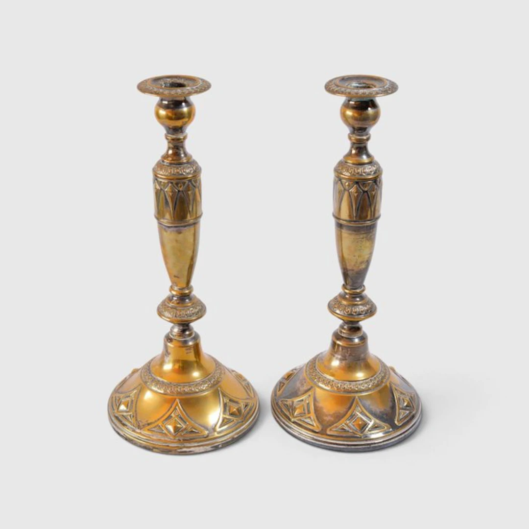 Candlestick (2) - Gilt brass - Candelabras