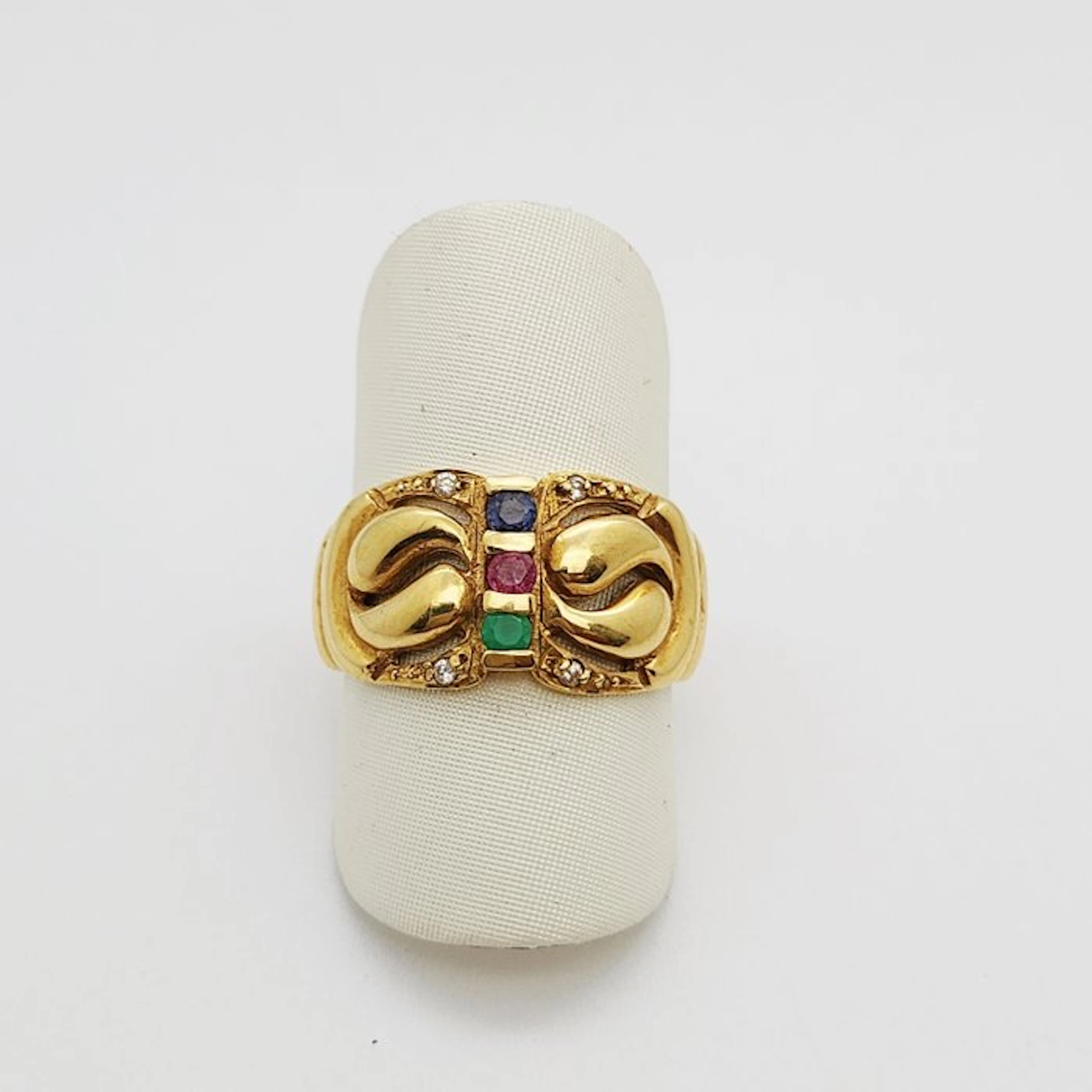 Ring - 18 kt. Yellow gold - 0.08ct. tw. Ruby - Sapphire - emeralds