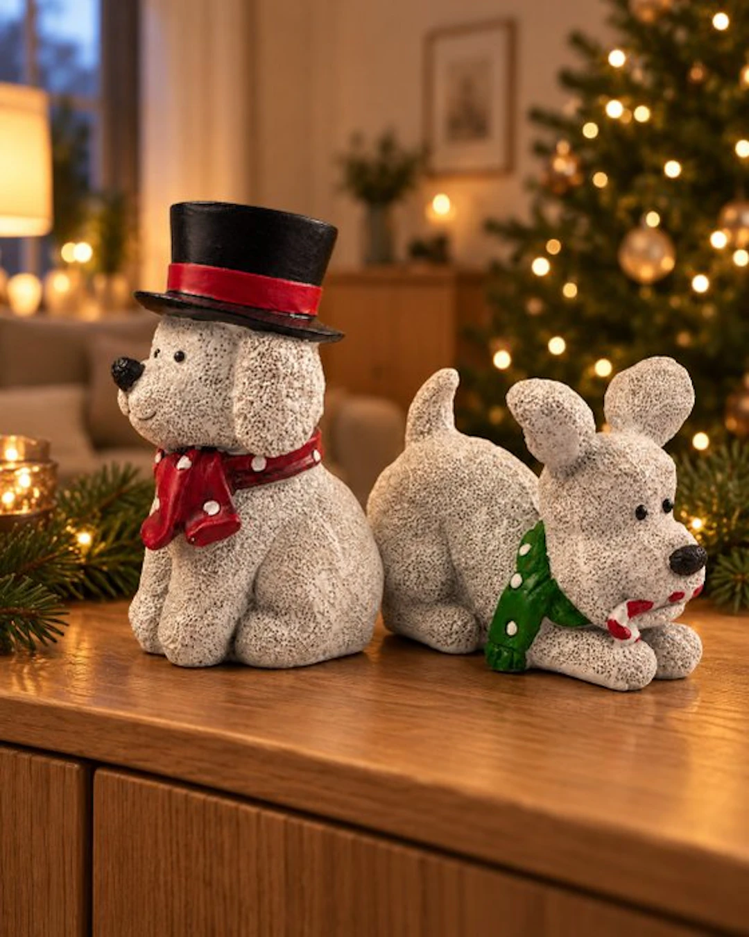 Statue, Set van 2 kerstige hondenfiguren – decoratieve...