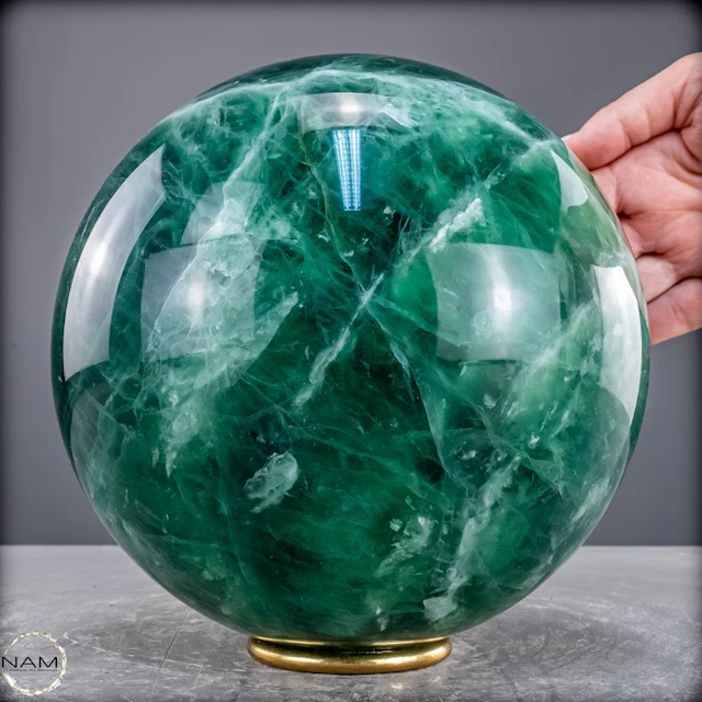 High Quality Semi-Transparent Sphere Of Blue-Green Fluorite Crystal
