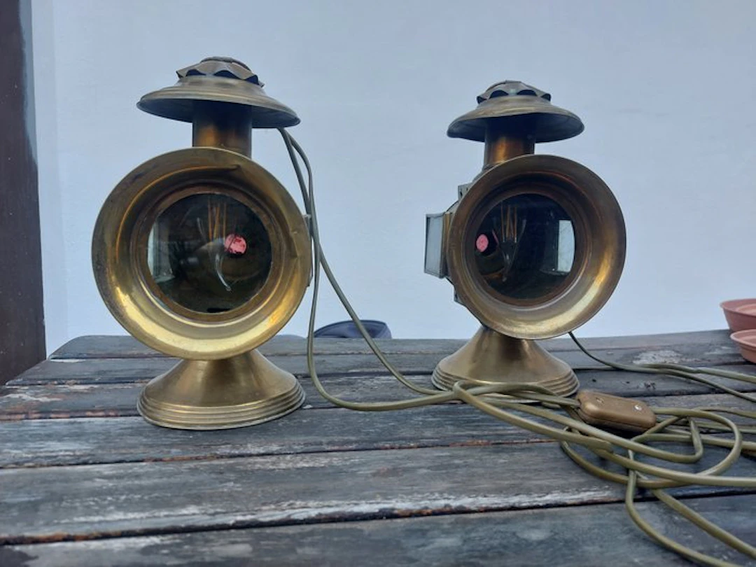 Table lamp (2) - Carriage Lamp - Gilt brass - Carriage lamps