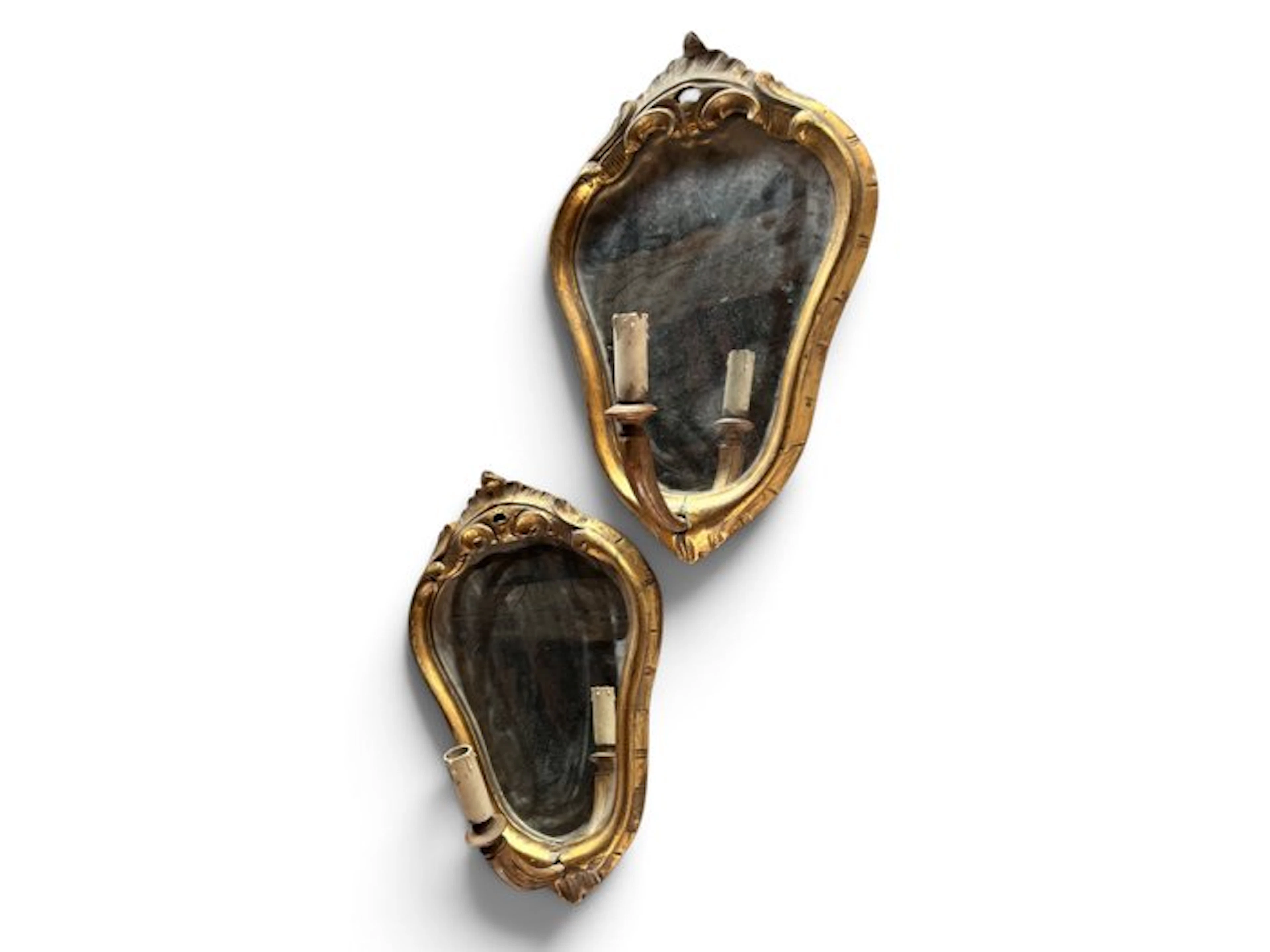 Lamp (2) - Wooden mirror - Luigi XV wall sconce / mirror