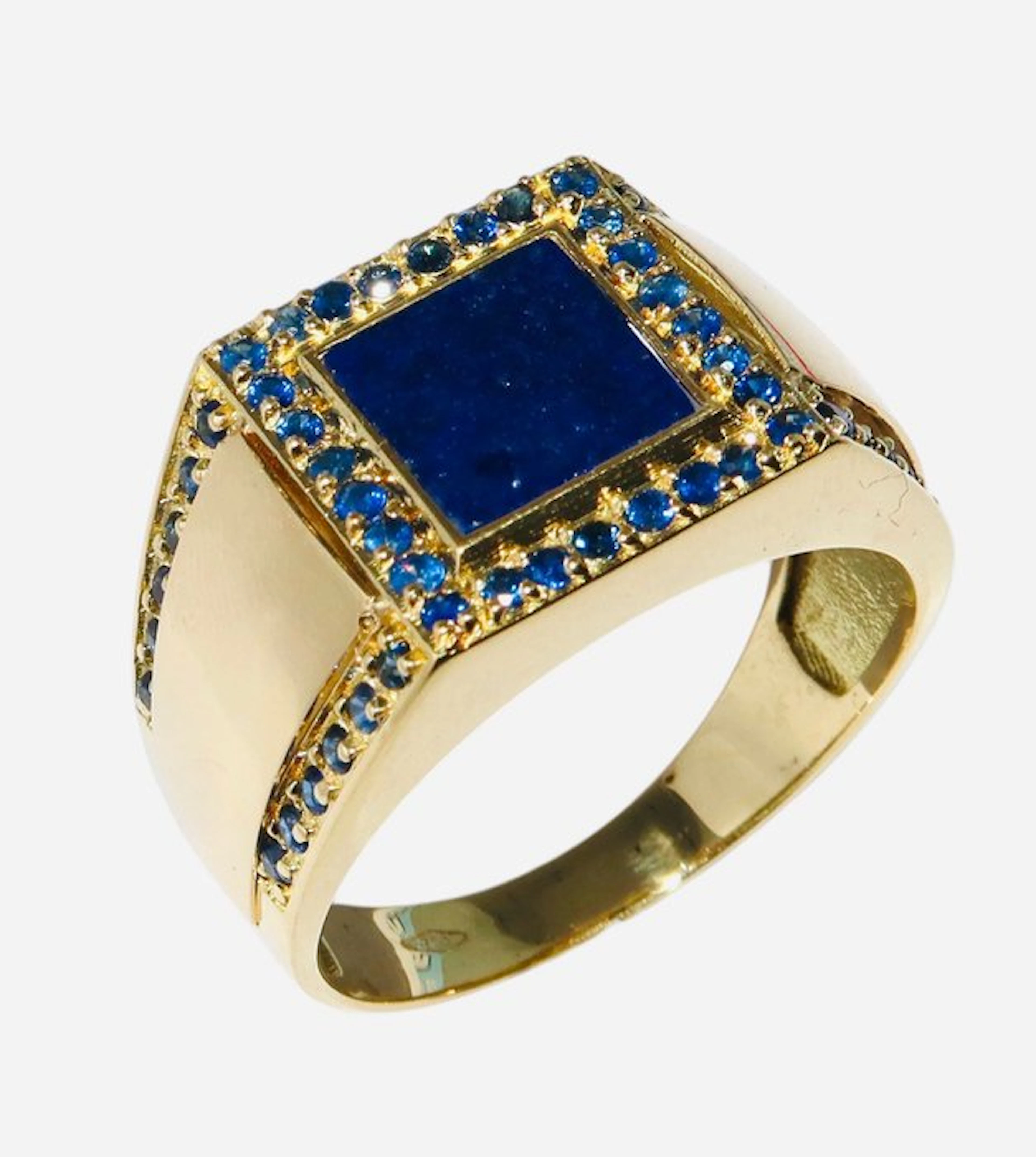 Ring - 18 kt. Yellow gold - 1.04ct. tw. Lapis lazuli - Sapphire
