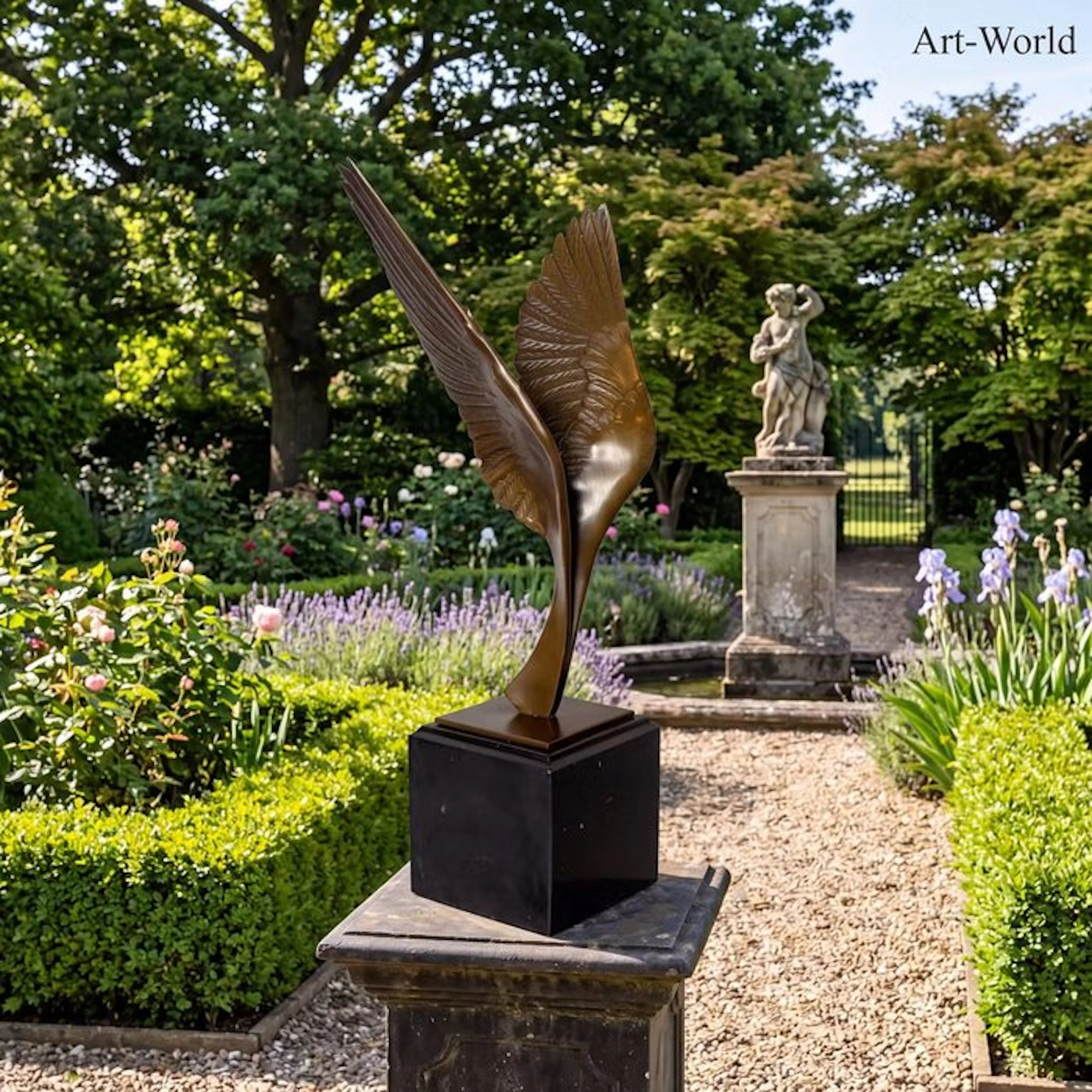 Statue, Paar vleugels 34 cm / 2.5 kg - 34 cm - Bronze, Marble