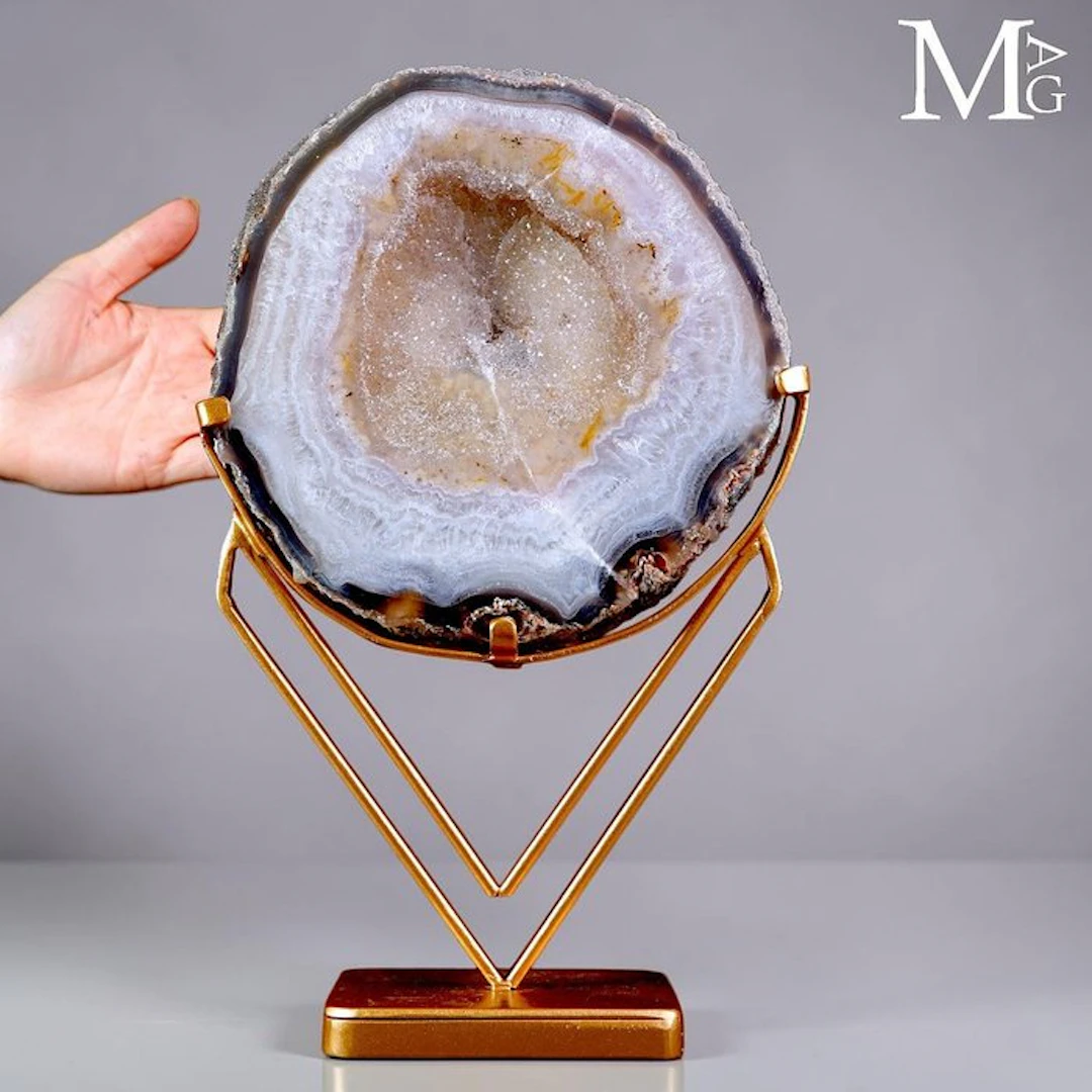 Polished Agate Geode Slice Elegant Display Slice on a...