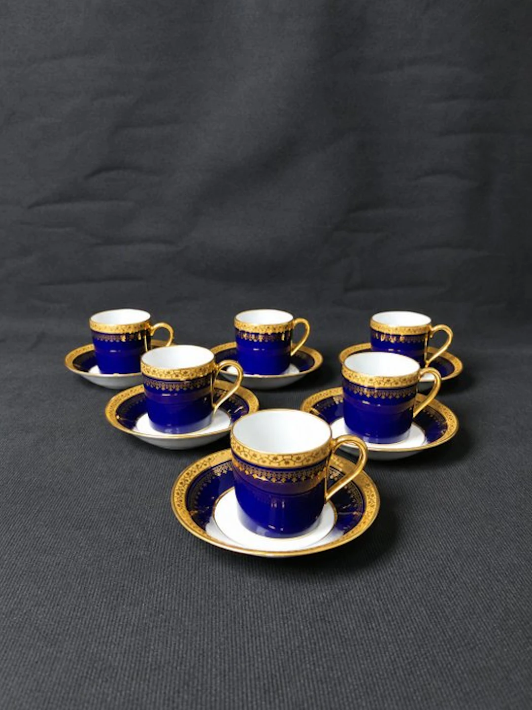 Limoges - Blu cobalto decorazioni oro - Tazze da moka con...