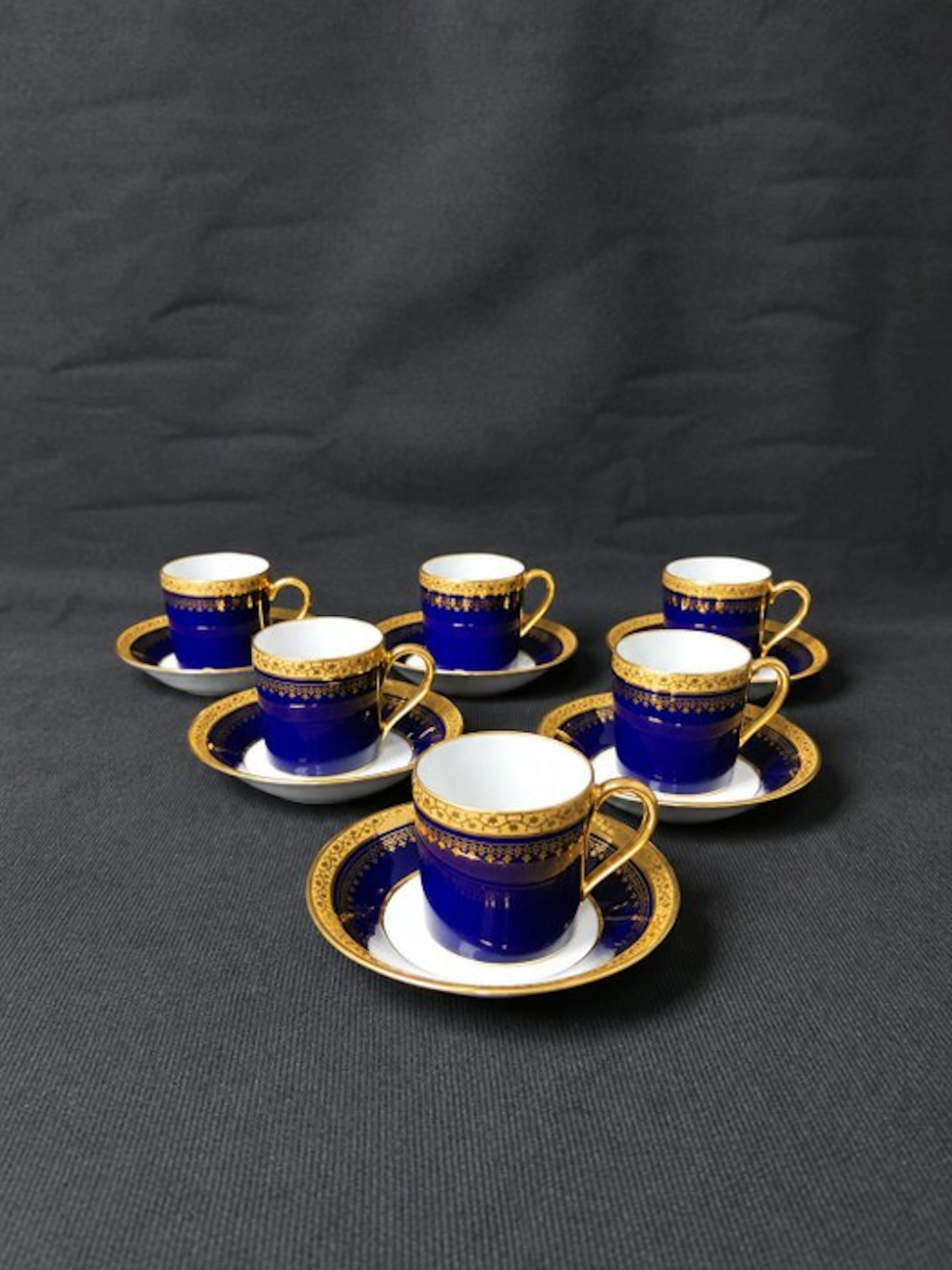 Limoges - Blu cobalto decorazioni oro - Tazze da moka con...