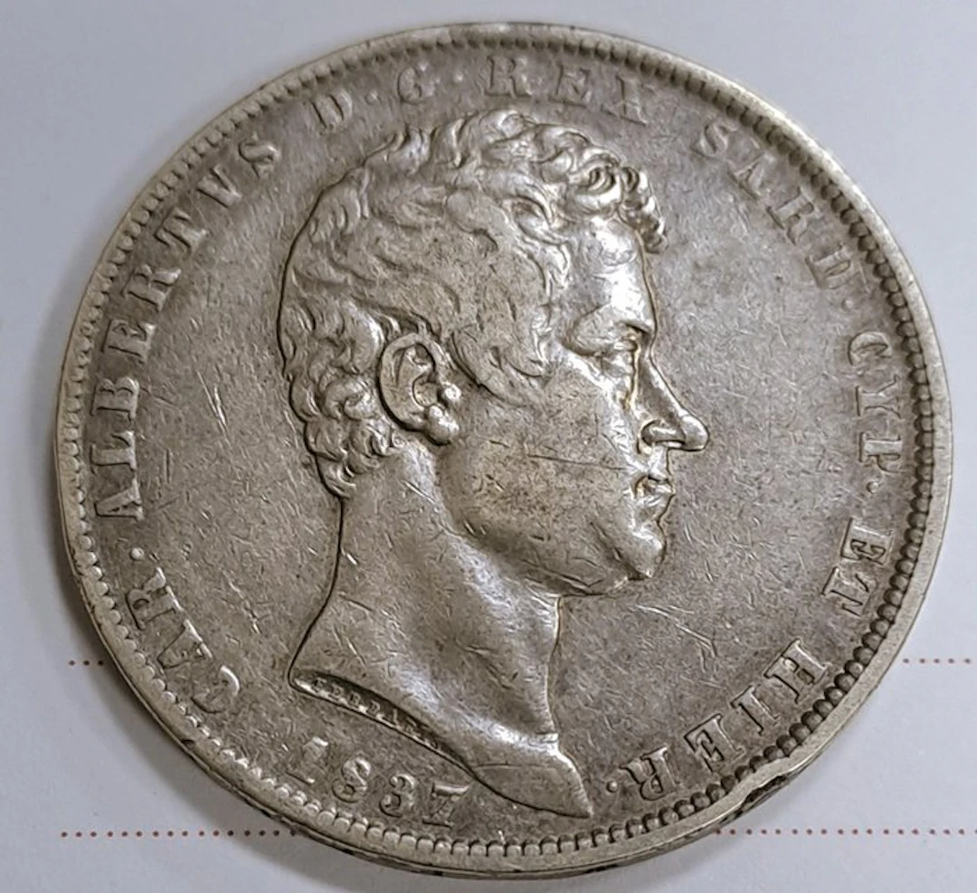 Italy, Kingdom of Sardinia Carlo Alberto. 5 Lire 1837 (No reserve price)