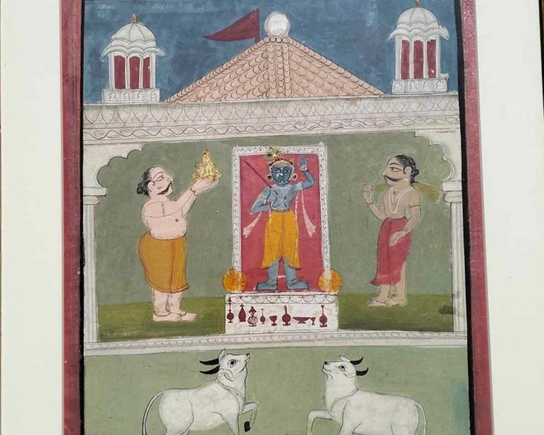 Adoration of the god Vishnu by two Brahmins - India - 18th century