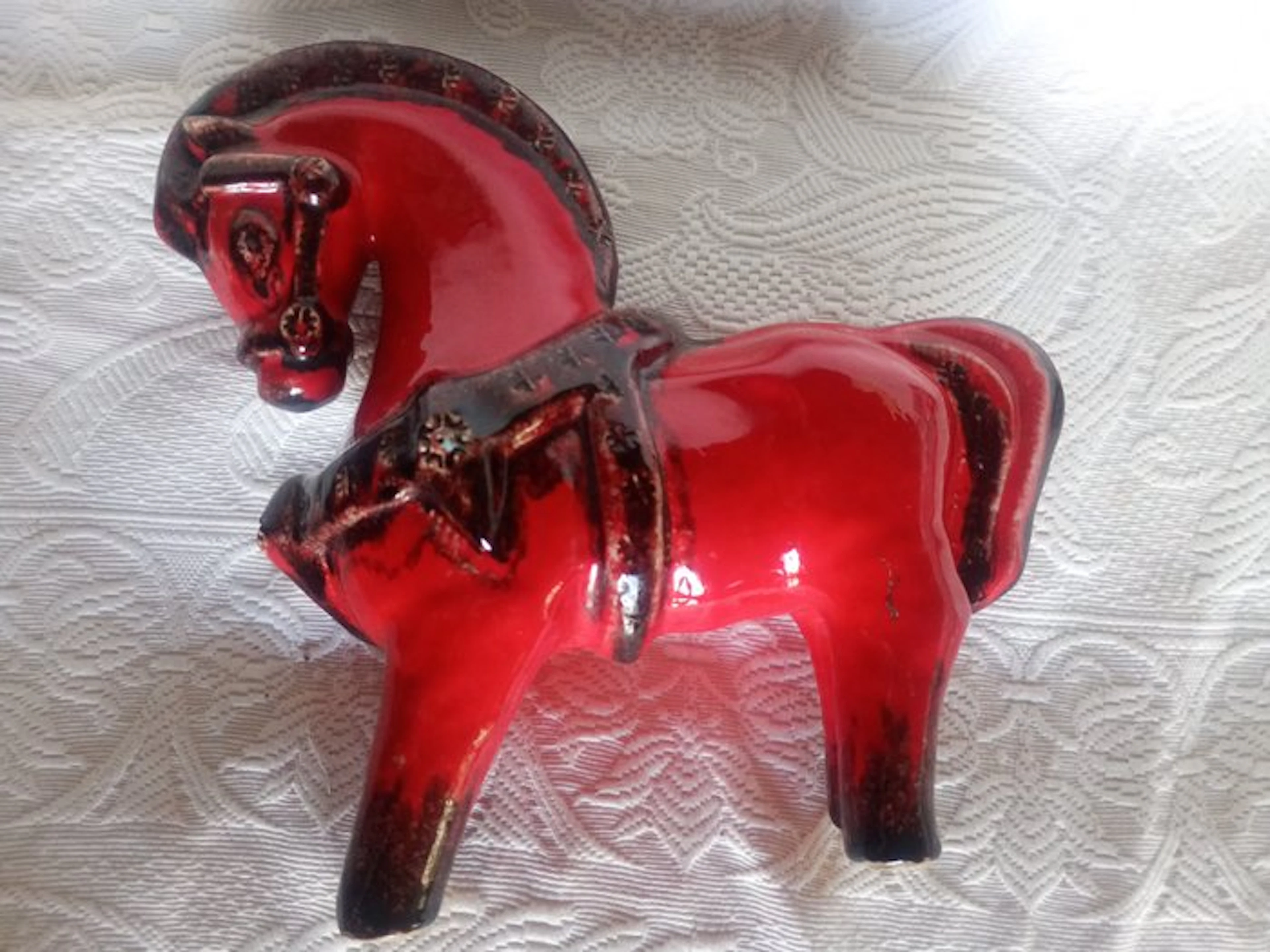 Bitossi - Aldo Londi - Statuette, Cheval romain rouge - 27 cm - Ceramic