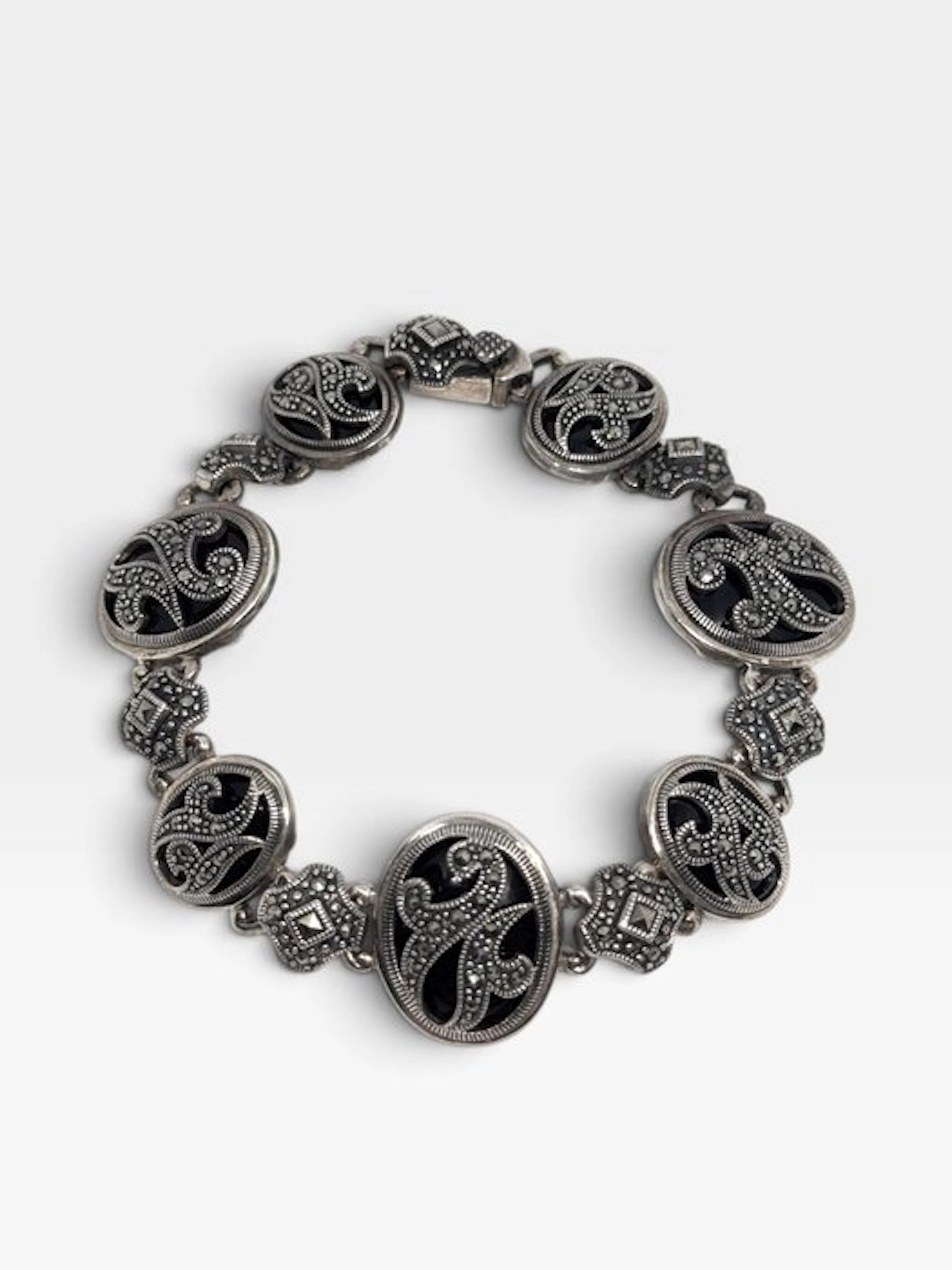 No reserve price - Bracelet Silver Onyx - Art Deco