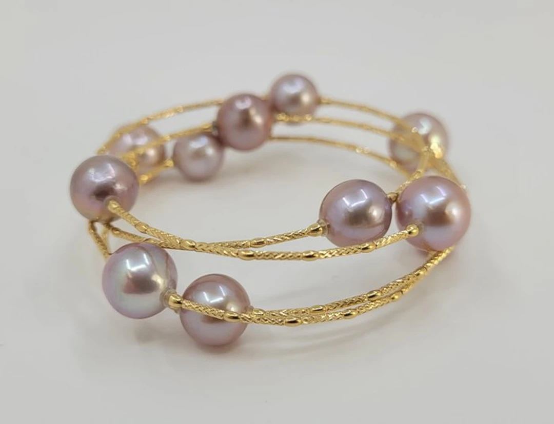 Bracelet - 18 kt. Yellow gold, Round Pink Edison Pearls