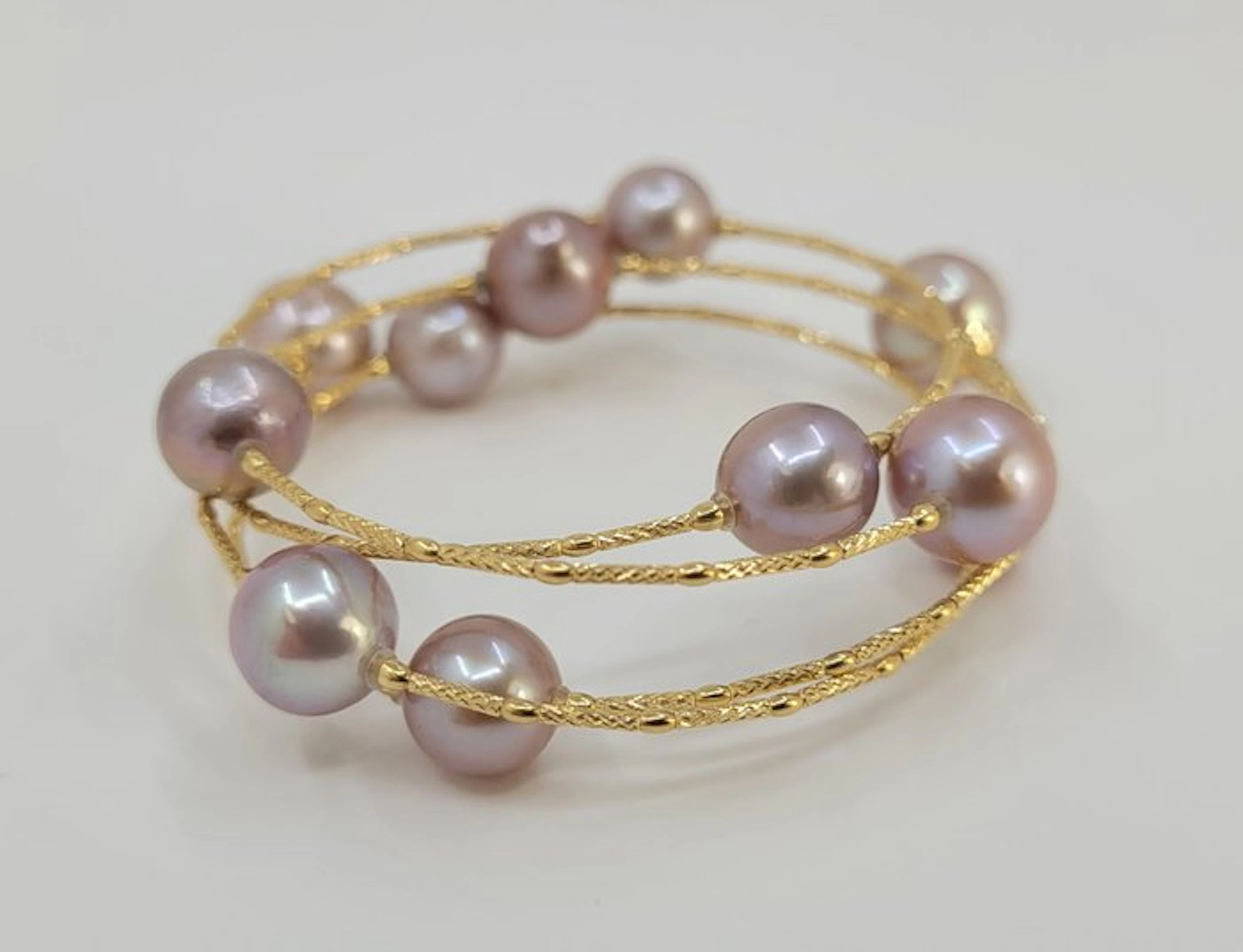 Bracelet - 18 kt. Yellow gold, Round Pink Edison Pearls