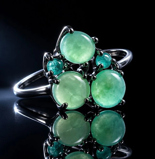 925 silver, black rhodium-plated, Chrysoprase. - Ring
