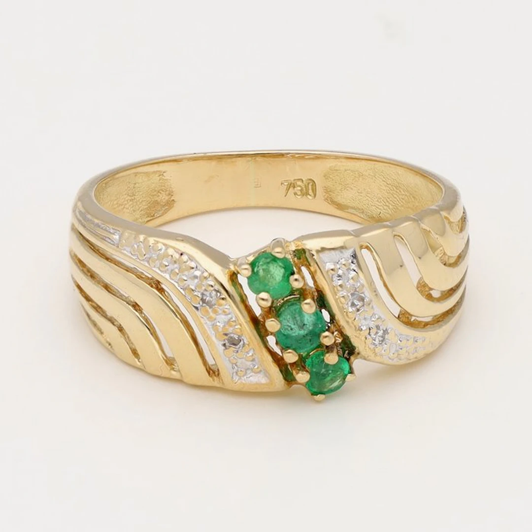 Ring - 18 kt. Yellow gold, White gold Diamond (Natural) - Emerald