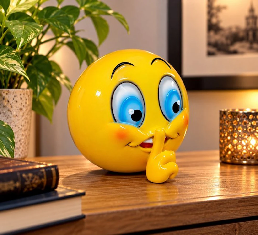 Statue, Emoji met vinger voor de mond - 14 cm - polyresin