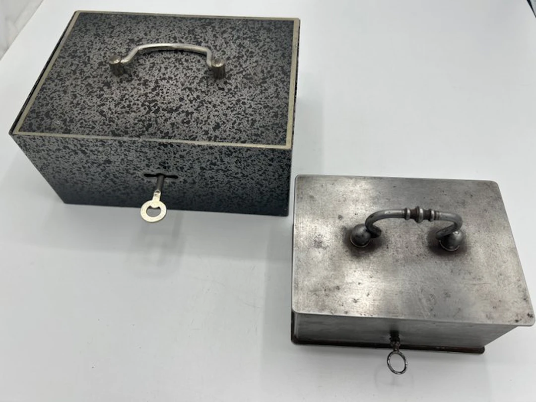 Strongbox (2) - Lot of 2 antique and vintage iron cash...