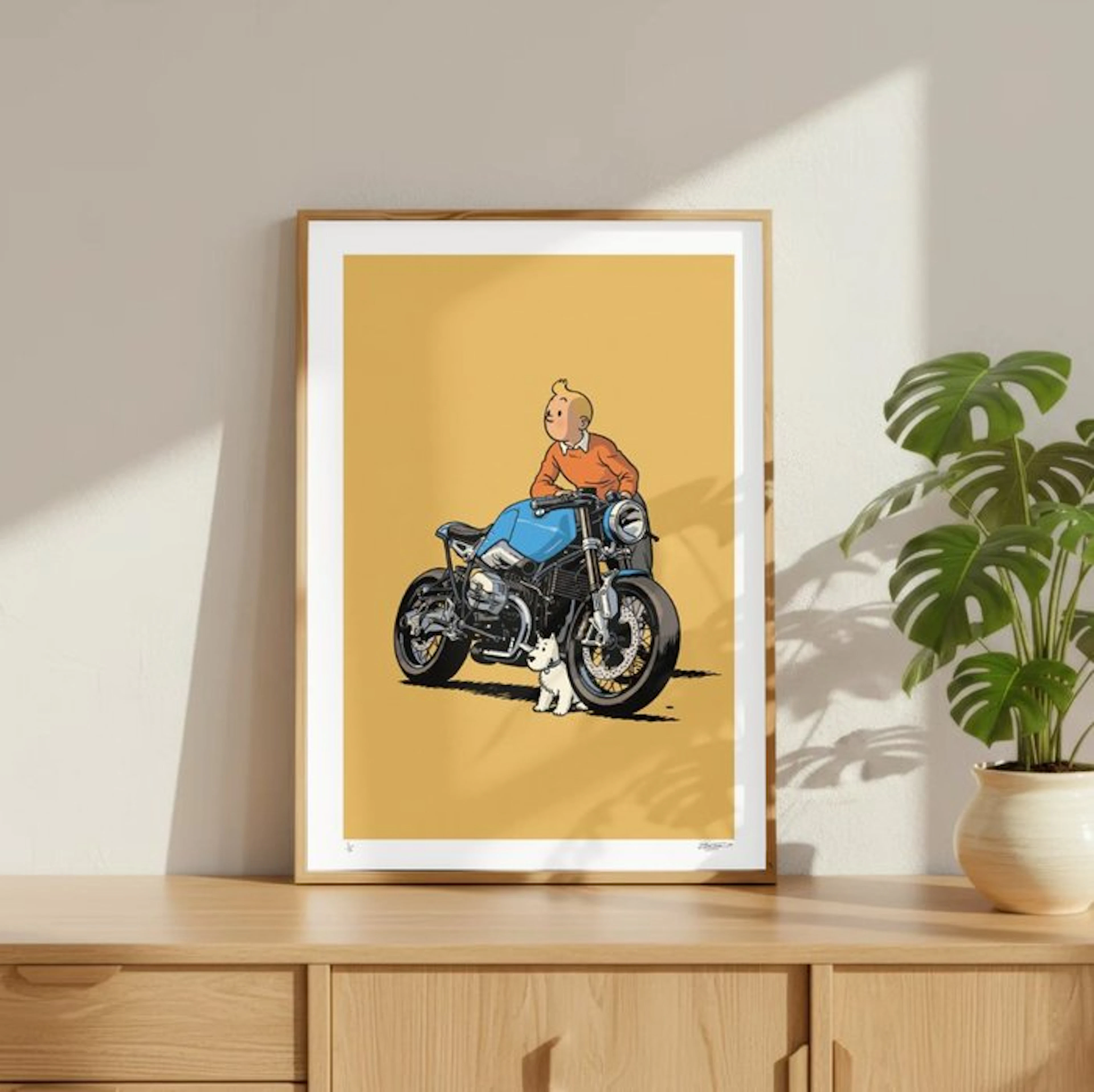 EGO - Tintin’s Blue Motorcycle – Fine Art – 1/5 Signée COA – 40 × 60 cm
