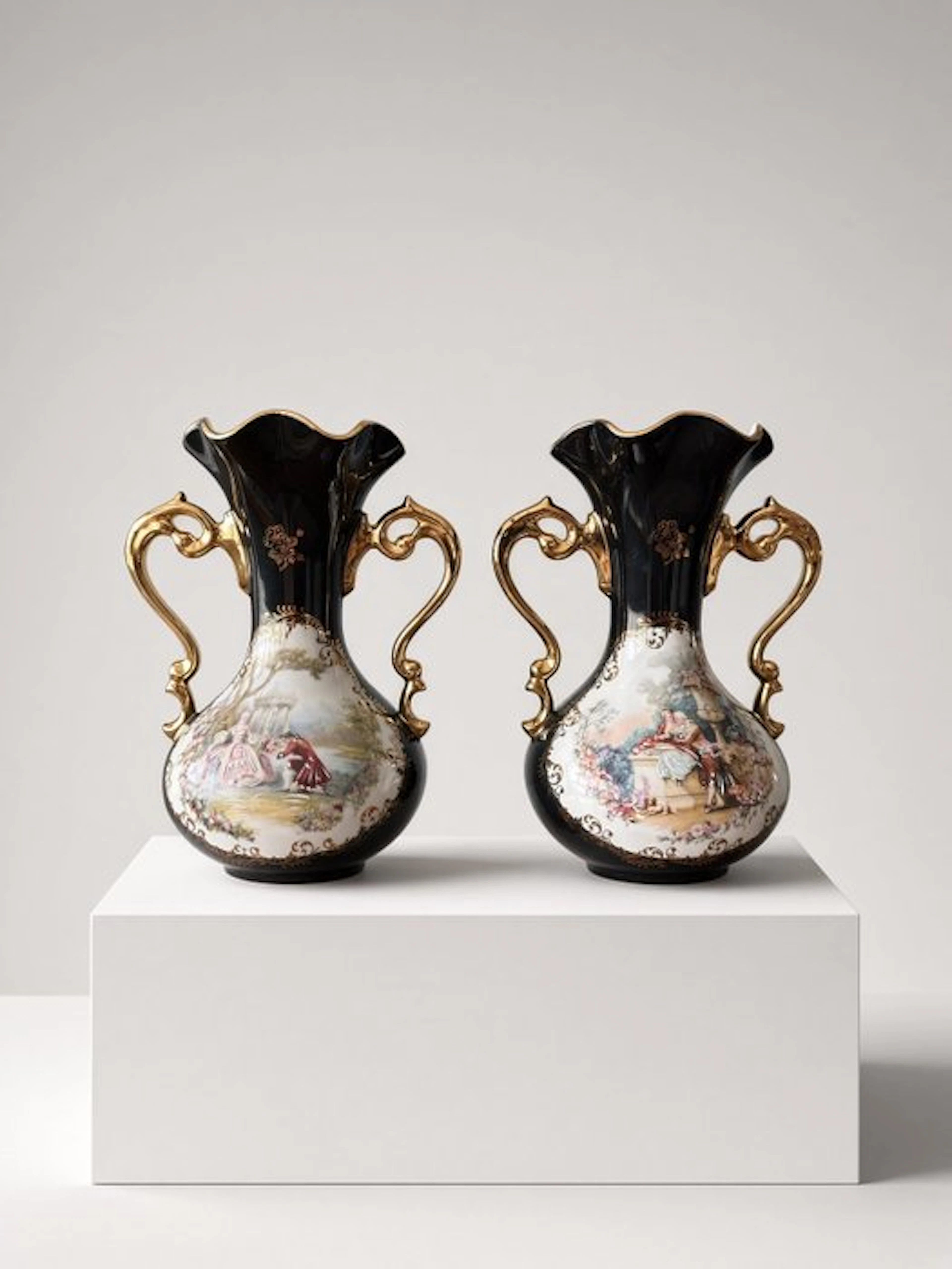 Vase (2) - A Pair of Vintage Limoges Porcelain...