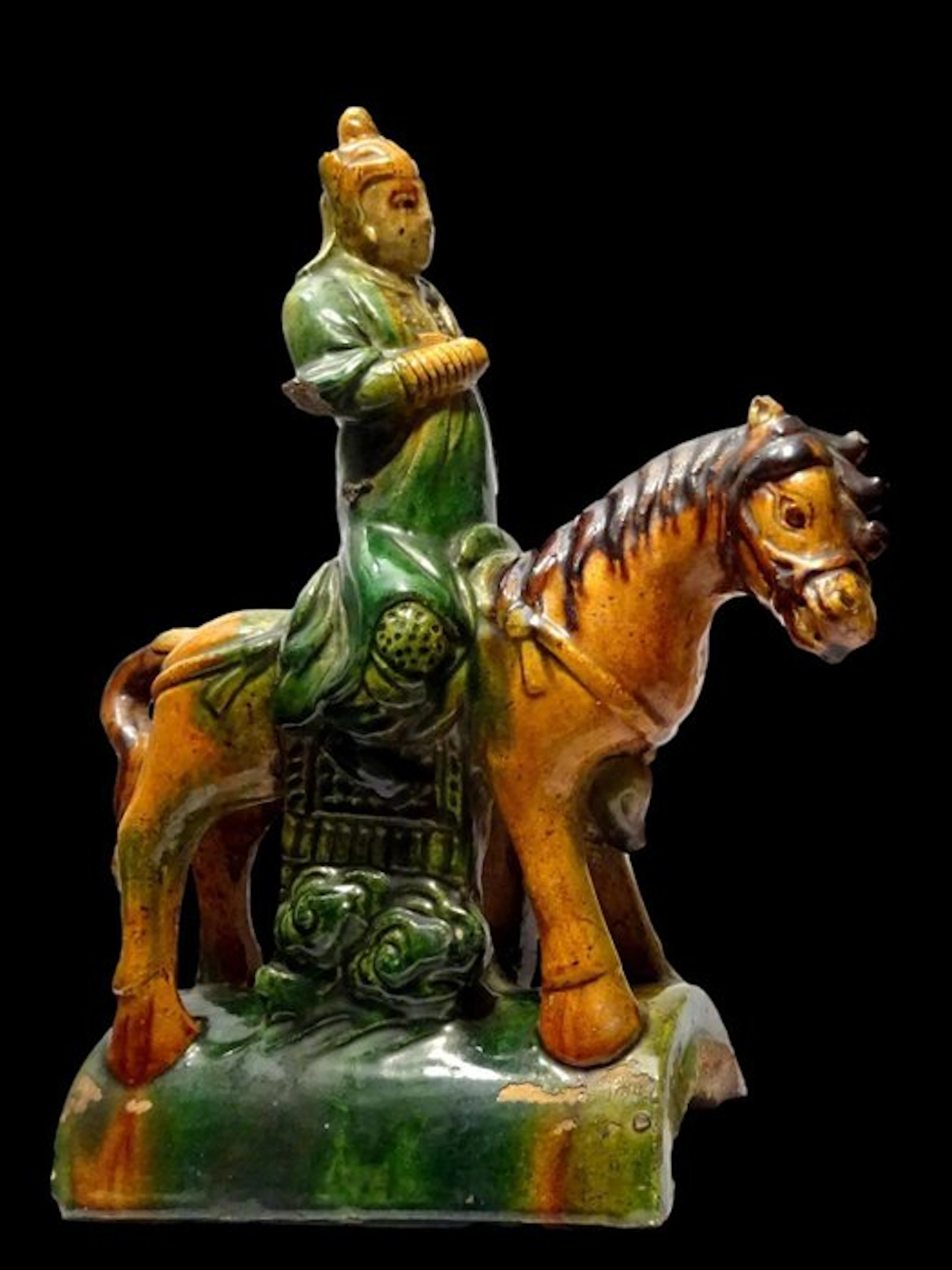 Ancient Chinese - Large ridge tile - warrior - Ming Dynasty (1368–1644)