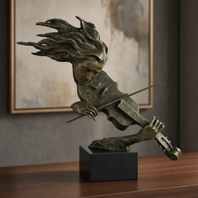 Milo (1910-1978) - Sculpture, Female Violinist- 15.8 kg - 60 cm -