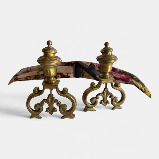 Fireplace accessory (2) - 19th‑Century Brass Andirons –...