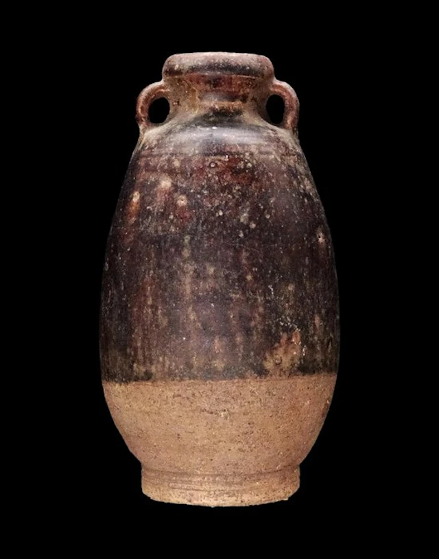 Khmer Ceramic - Vase with handles and brown glaze...