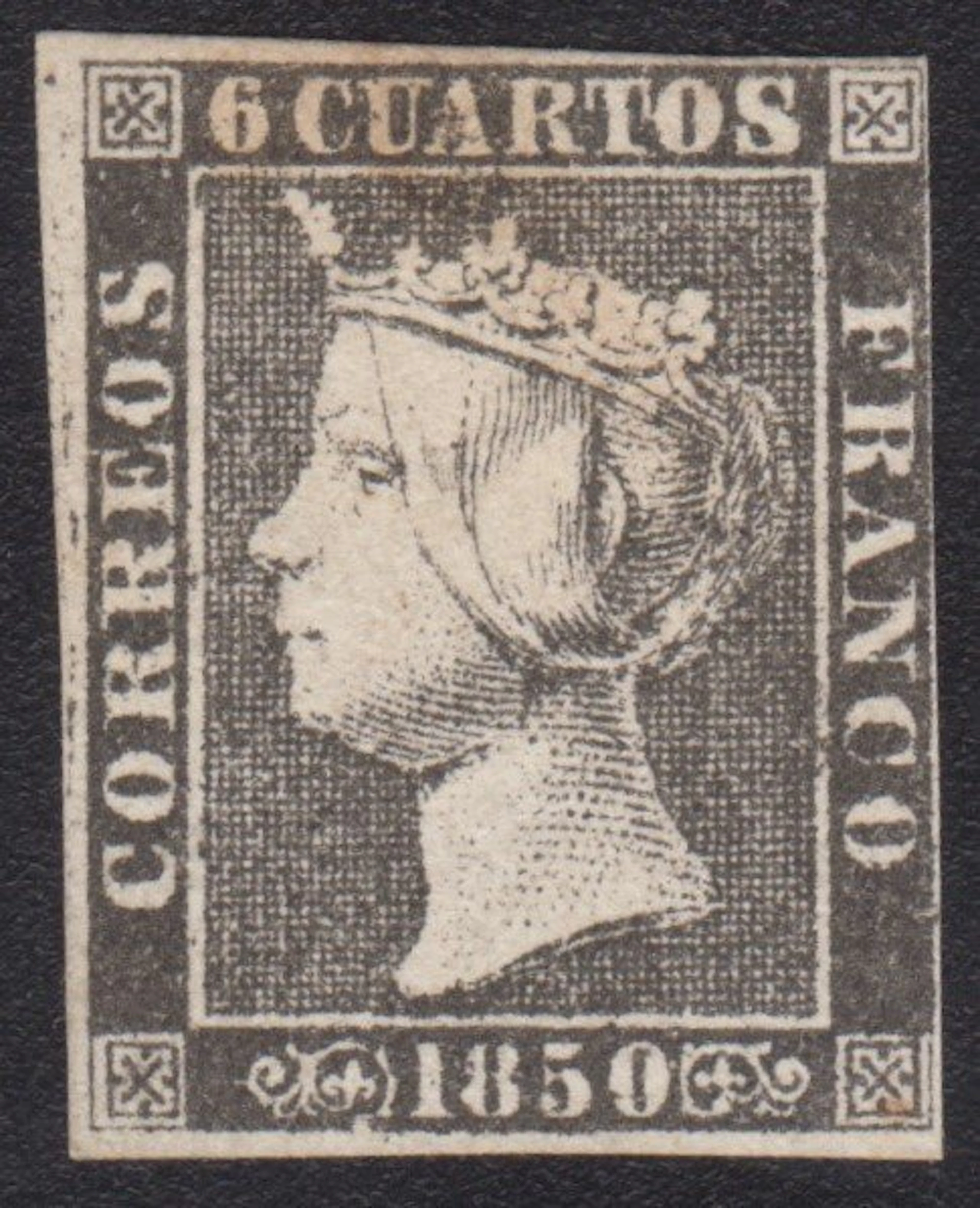 Spain 1850 - Elizabeth II. 6 quarters, black. - Edifil 1A